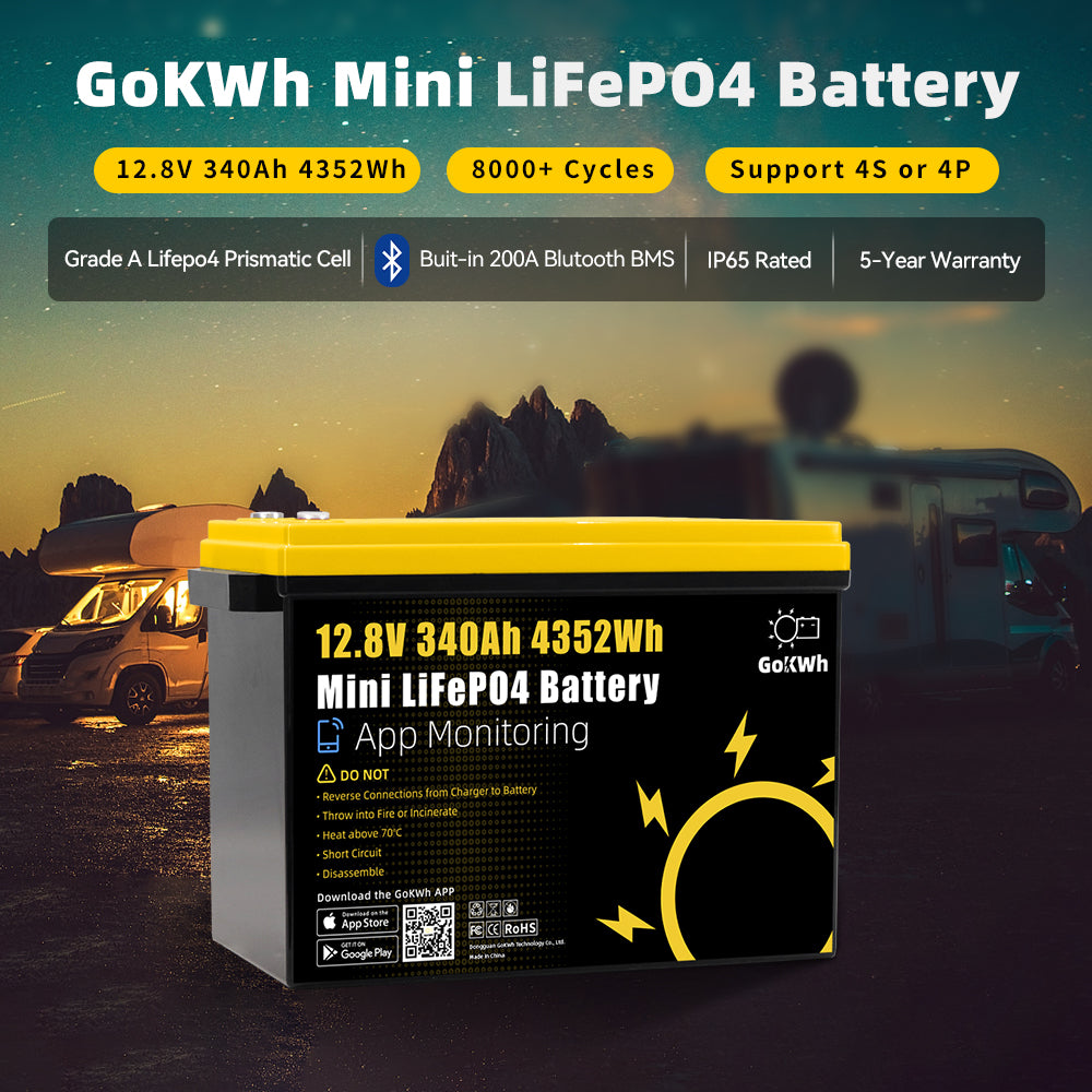 12V 340Ah Mini Built in 200A Bluetooth BMS LiFePO4 Battery
