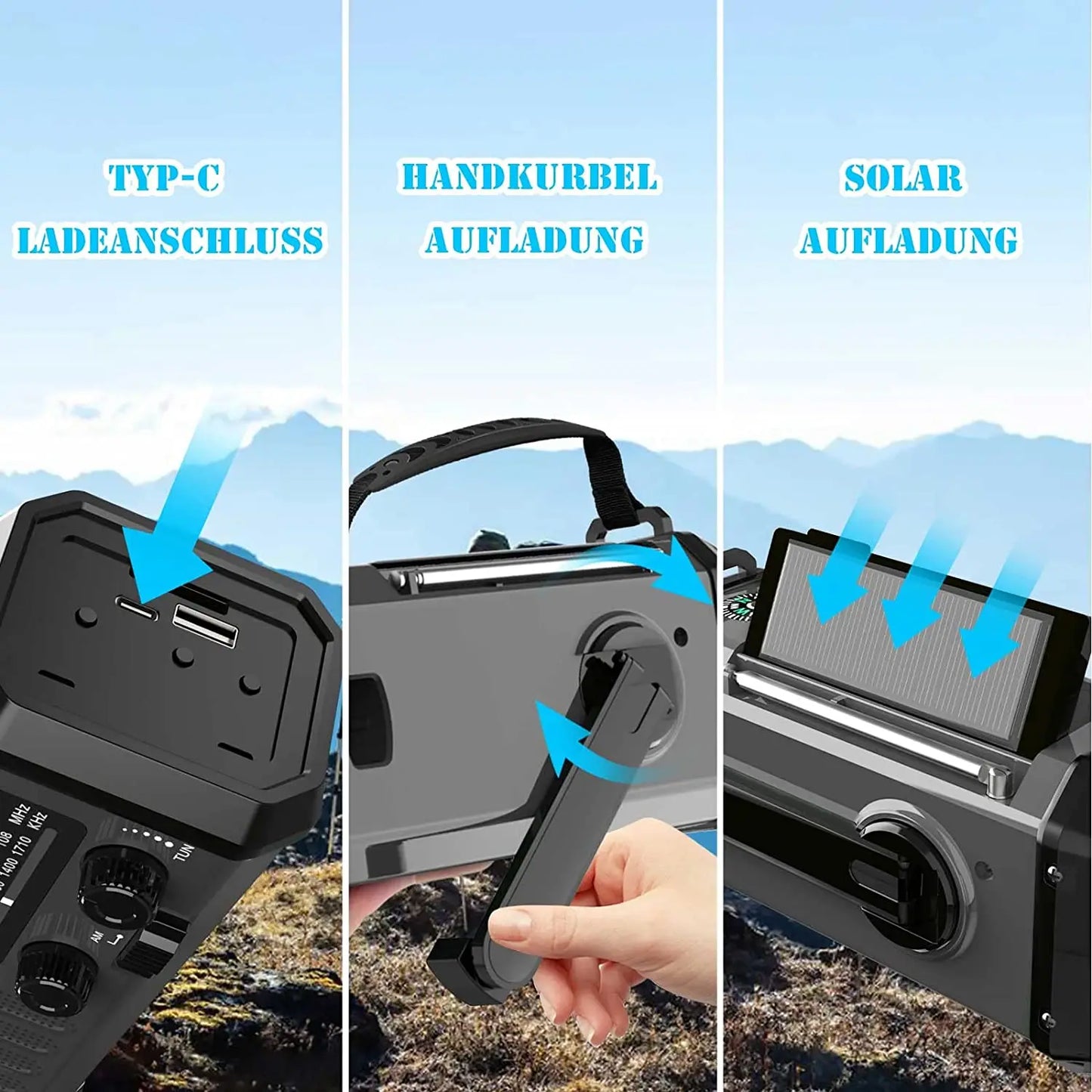 Solar-Crank Emergency Radio with LED Flashlight