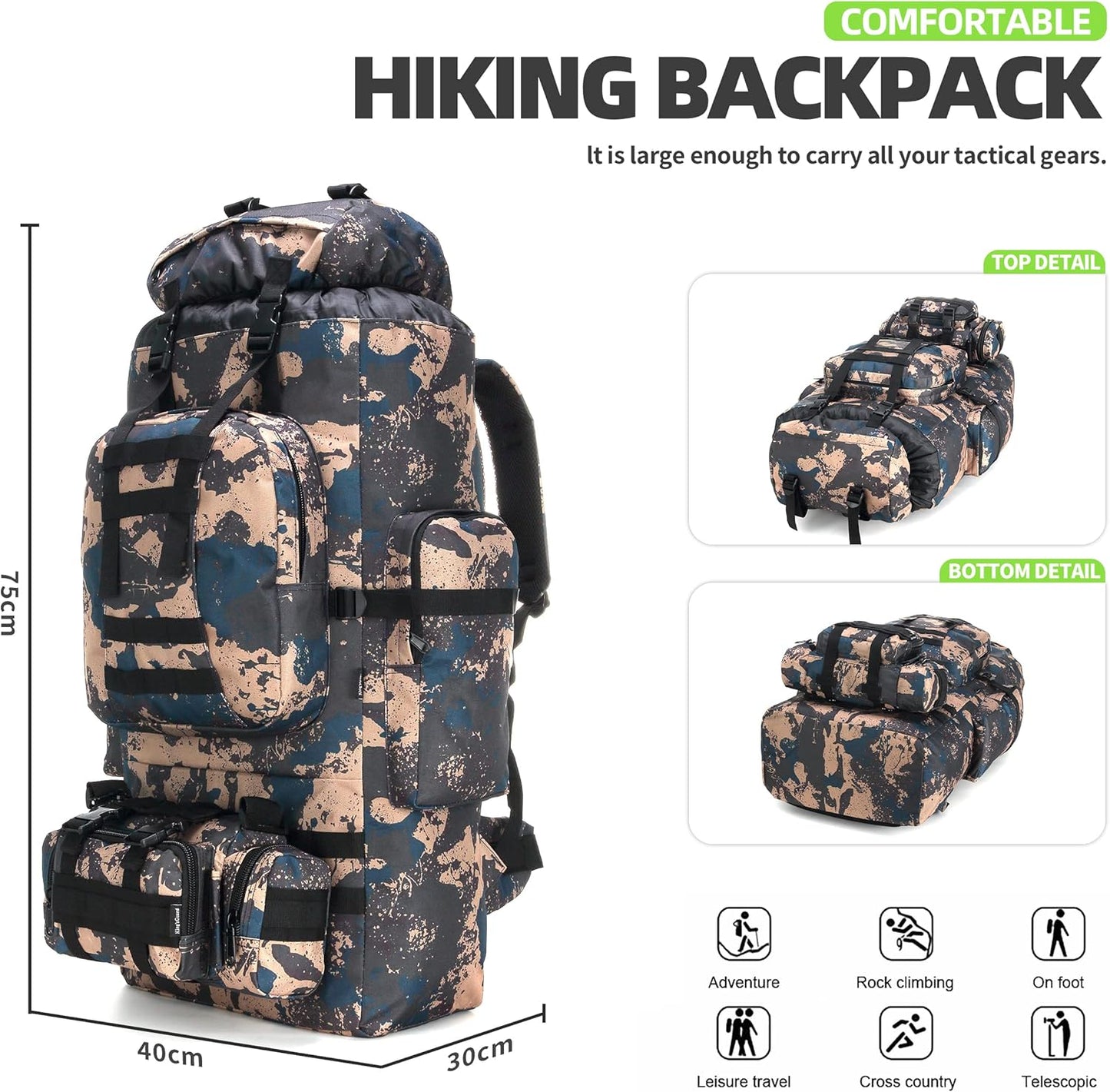 100L Military-Style Hiking Backpack