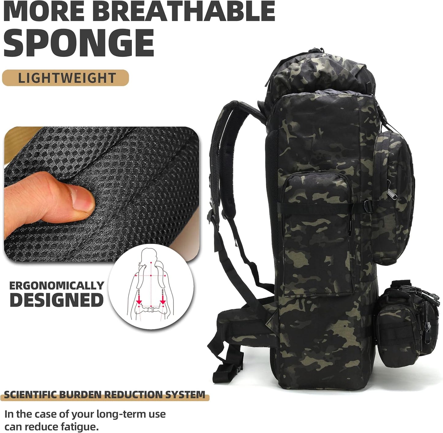100L Military-Style Hiking Backpack with MOLLE System