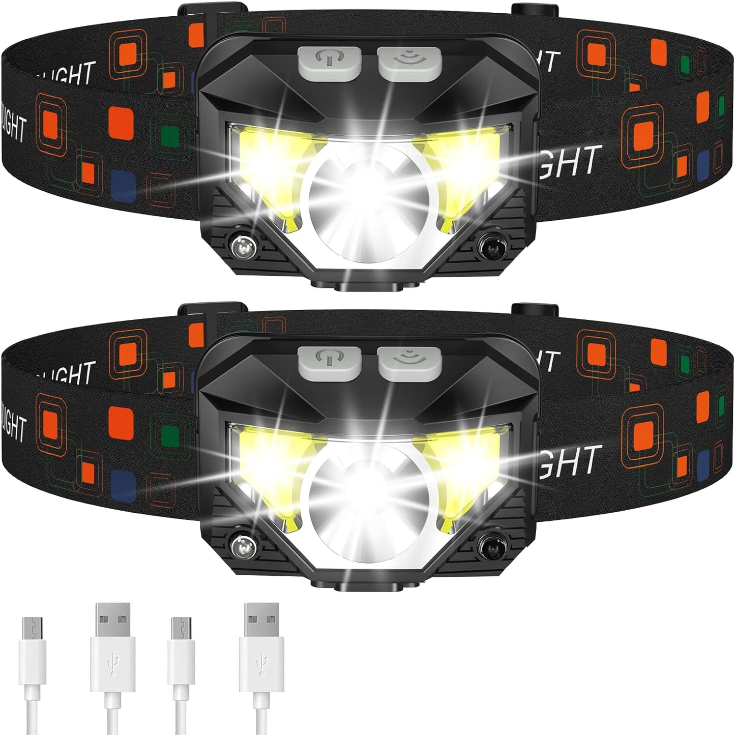 1200 Lumen Rechargeable Headlamp - 2 Pack, 8 Modes