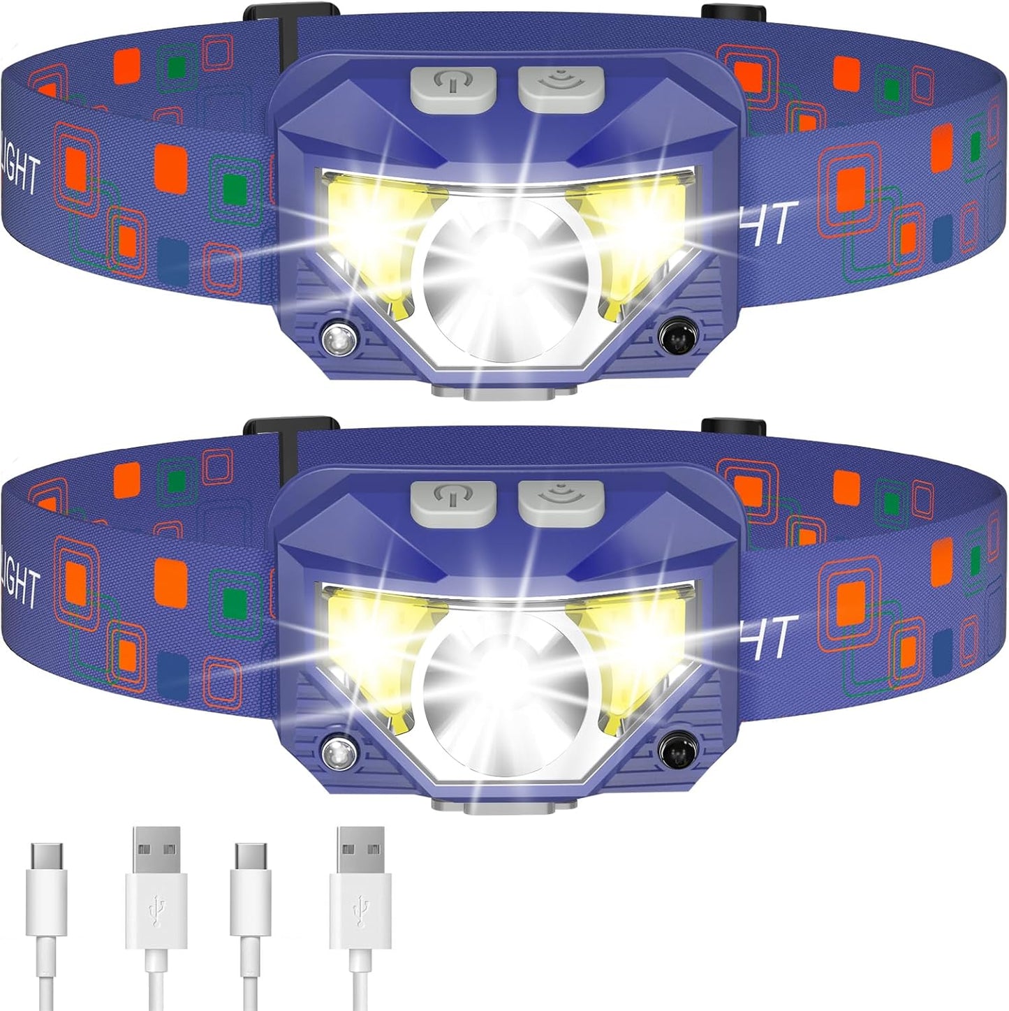1200 Lumen Rechargeable Headlamp - 2 Pack, 8 Modes