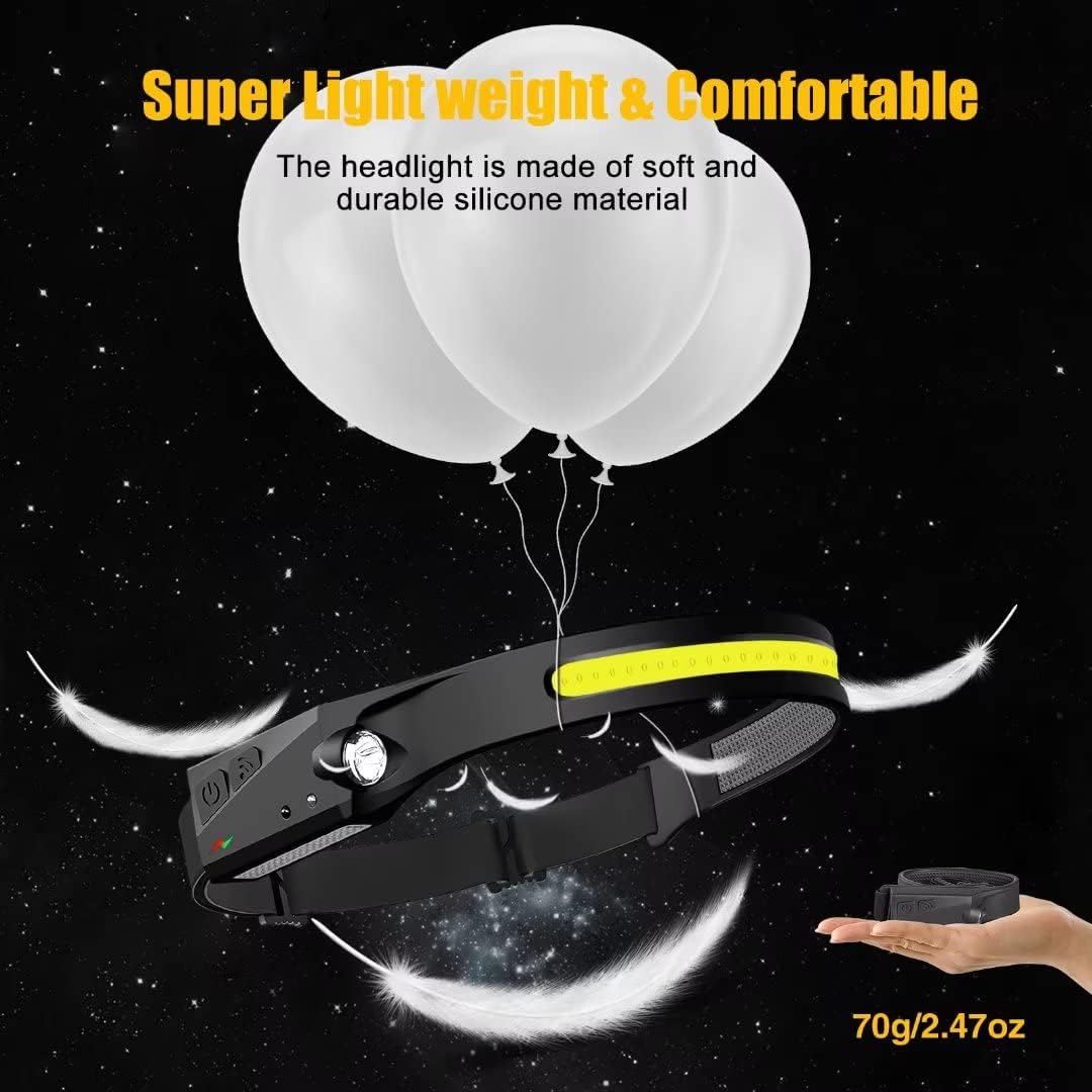 Rechargeable 230° LED Headlamp Motion Sensor Waterproof & Multi-Sport
