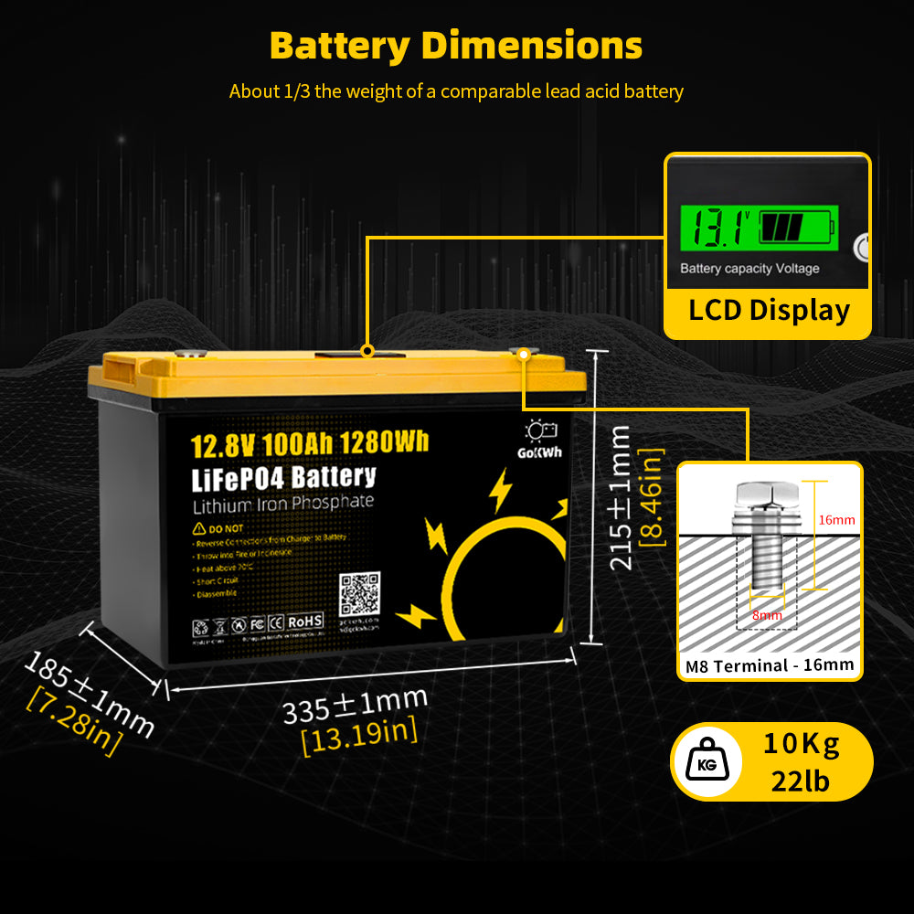12V 100Ah LCD Built in BMS LiFePO4 Battery