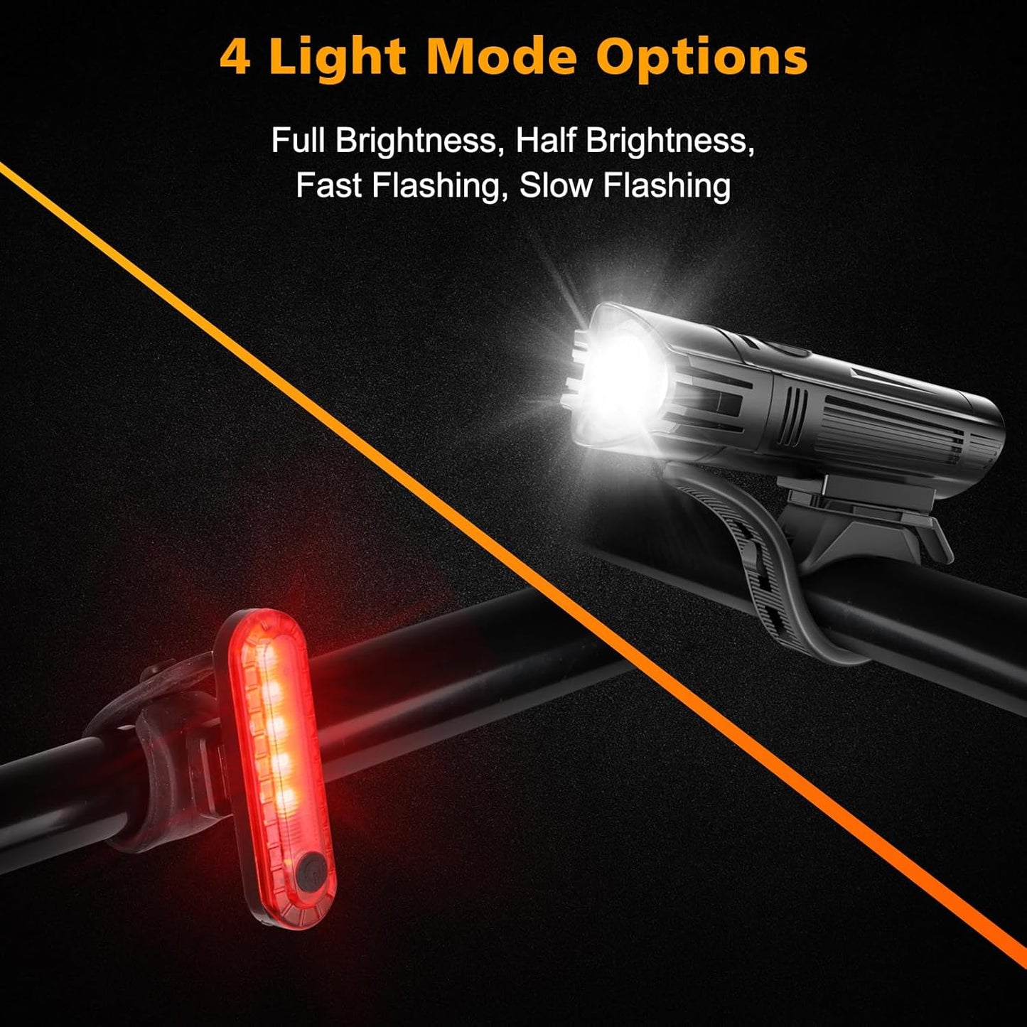 USB Rechargeable Bike Lights 4 Modes, Easy Install Black