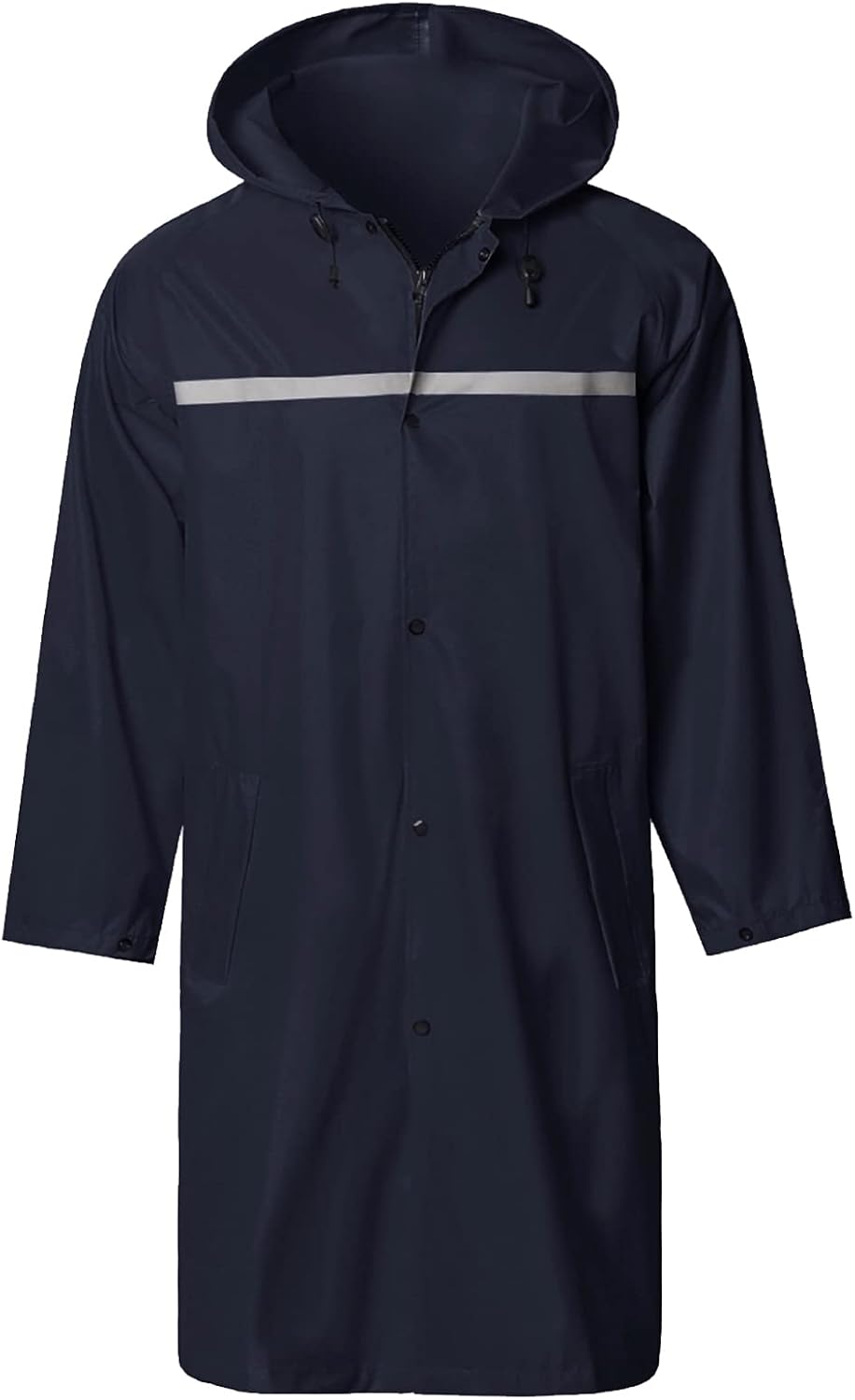 Men's Waterproof Long Hooded Rain Jacket - Safety Poncho with Reflective Strips