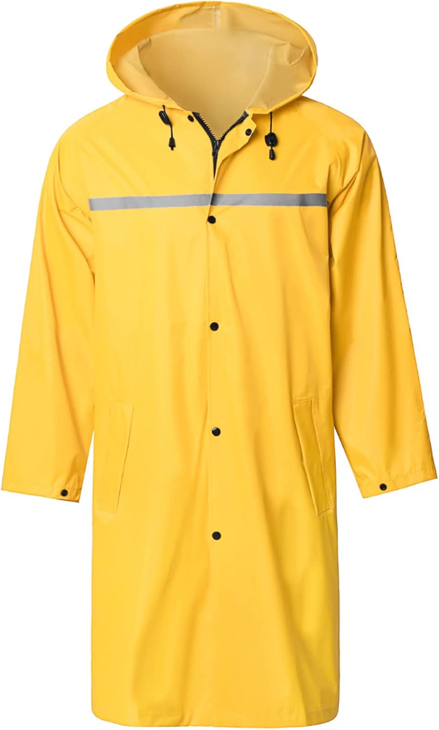 Men's Waterproof Long Hooded Rain Jacket - Safety Poncho with Reflective Strips