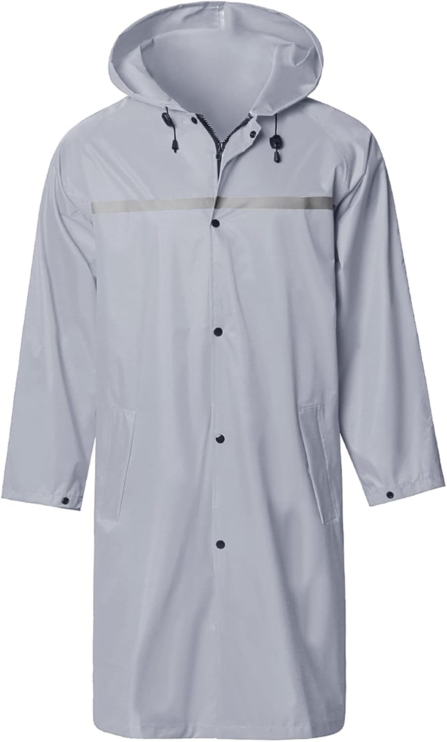 Men's Waterproof Long Hooded Rain Jacket - Safety Poncho with Reflective Strips