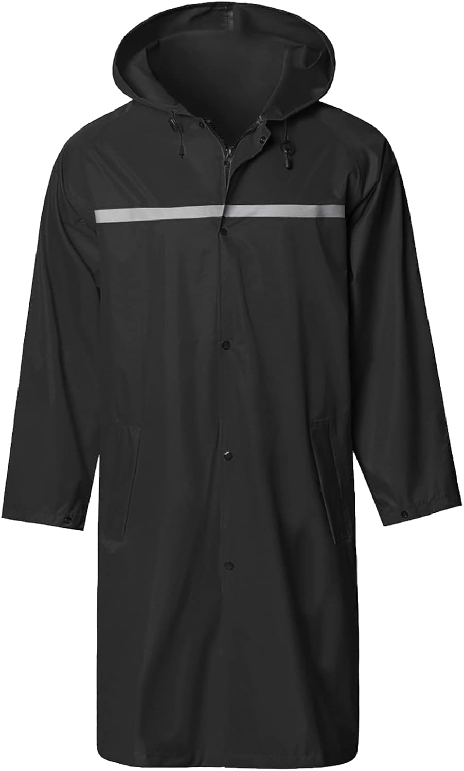 Men's Waterproof Long Hooded Rain Jacket - Safety Poncho with Reflective Strips
