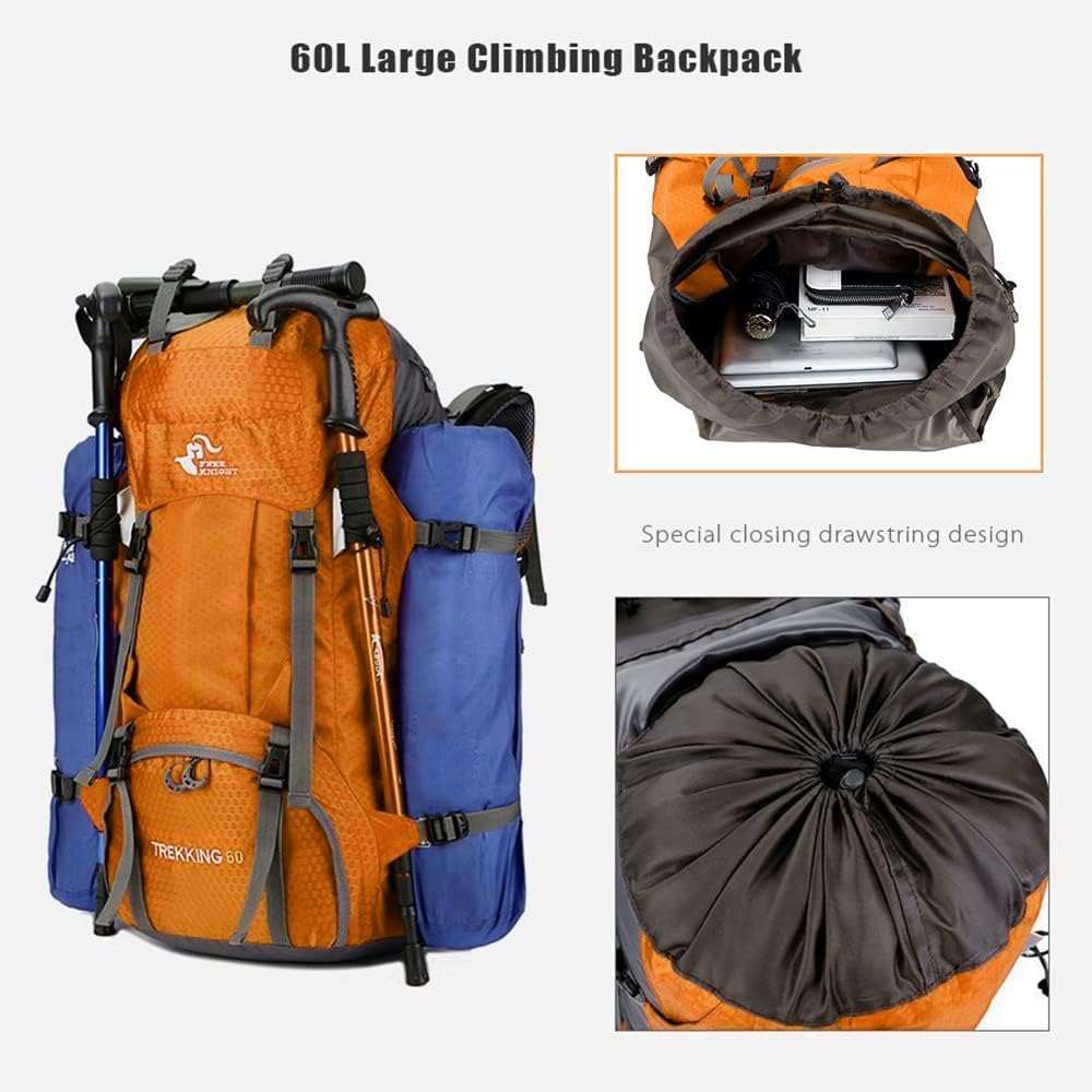 60L Waterproof Hiking Backpack with Rain Cove