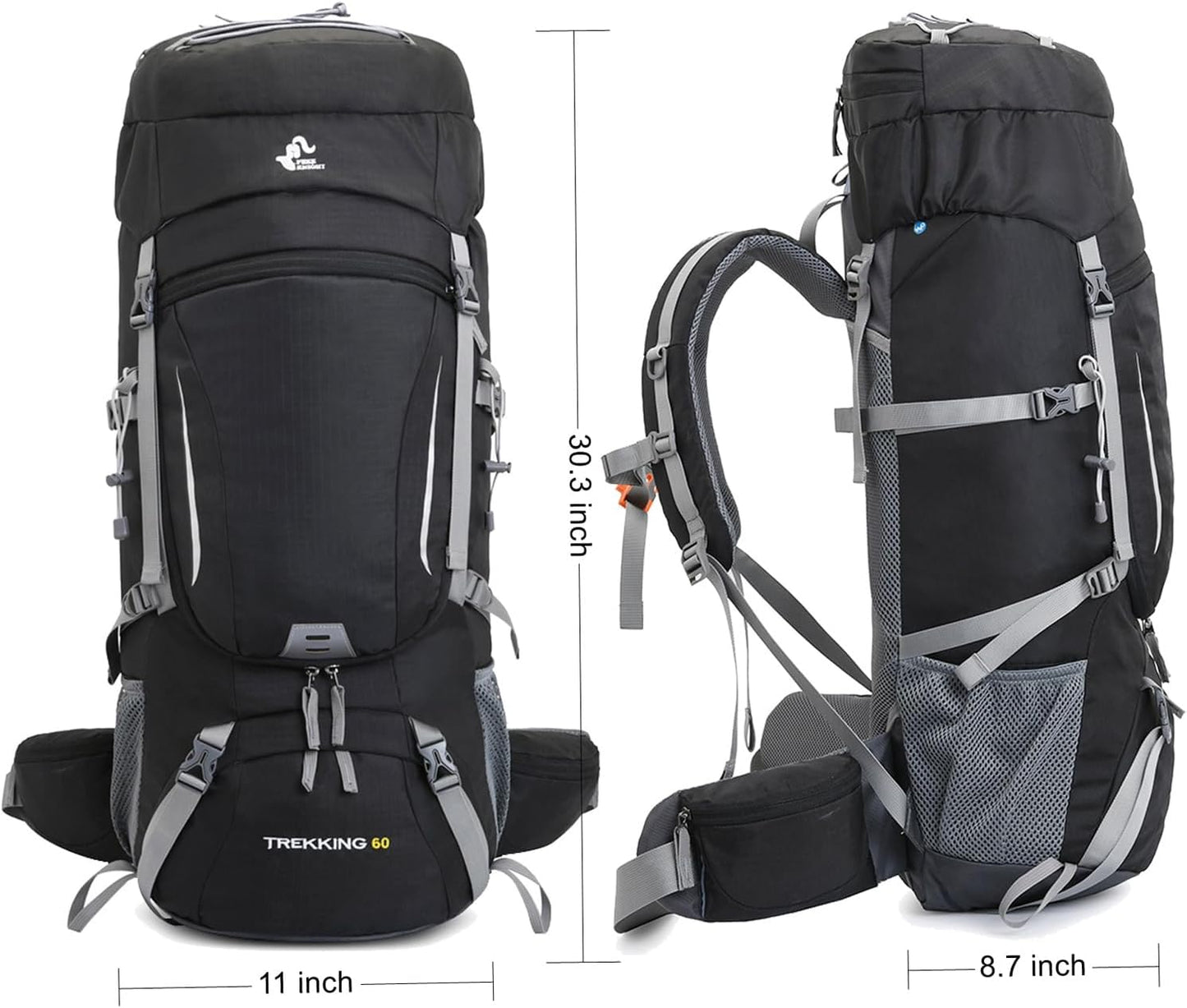 60L Waterproof Hiking Backpack with Rain Cover - Lightweight Outdoor Adventure Pack