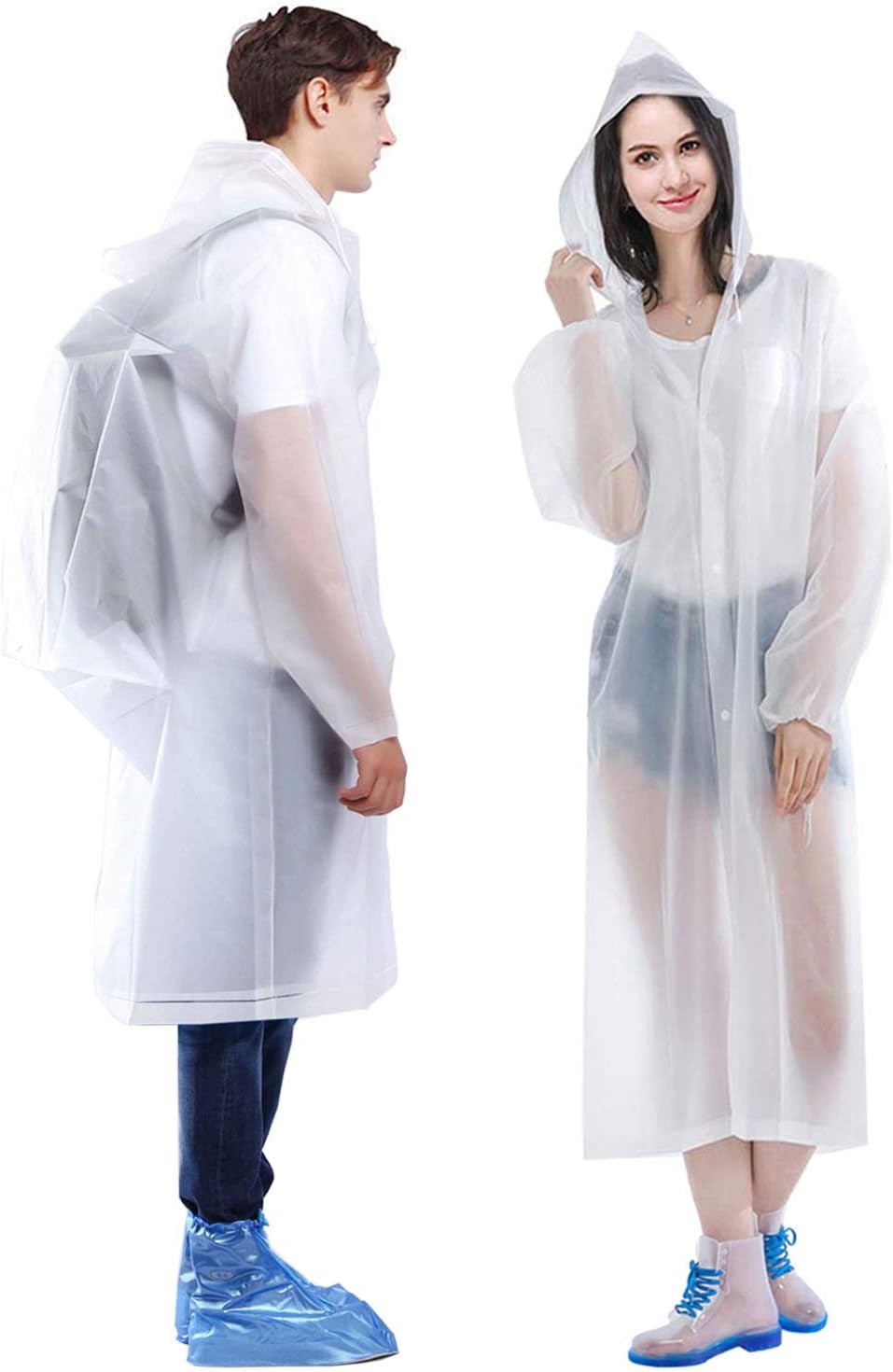 Regenmantel, 2er-Pack, wiederverwendbare Regenponchos, tragbare EVA-Regenmäntel, verstaubare Regenjacken mit Kapuze und Kordelzug