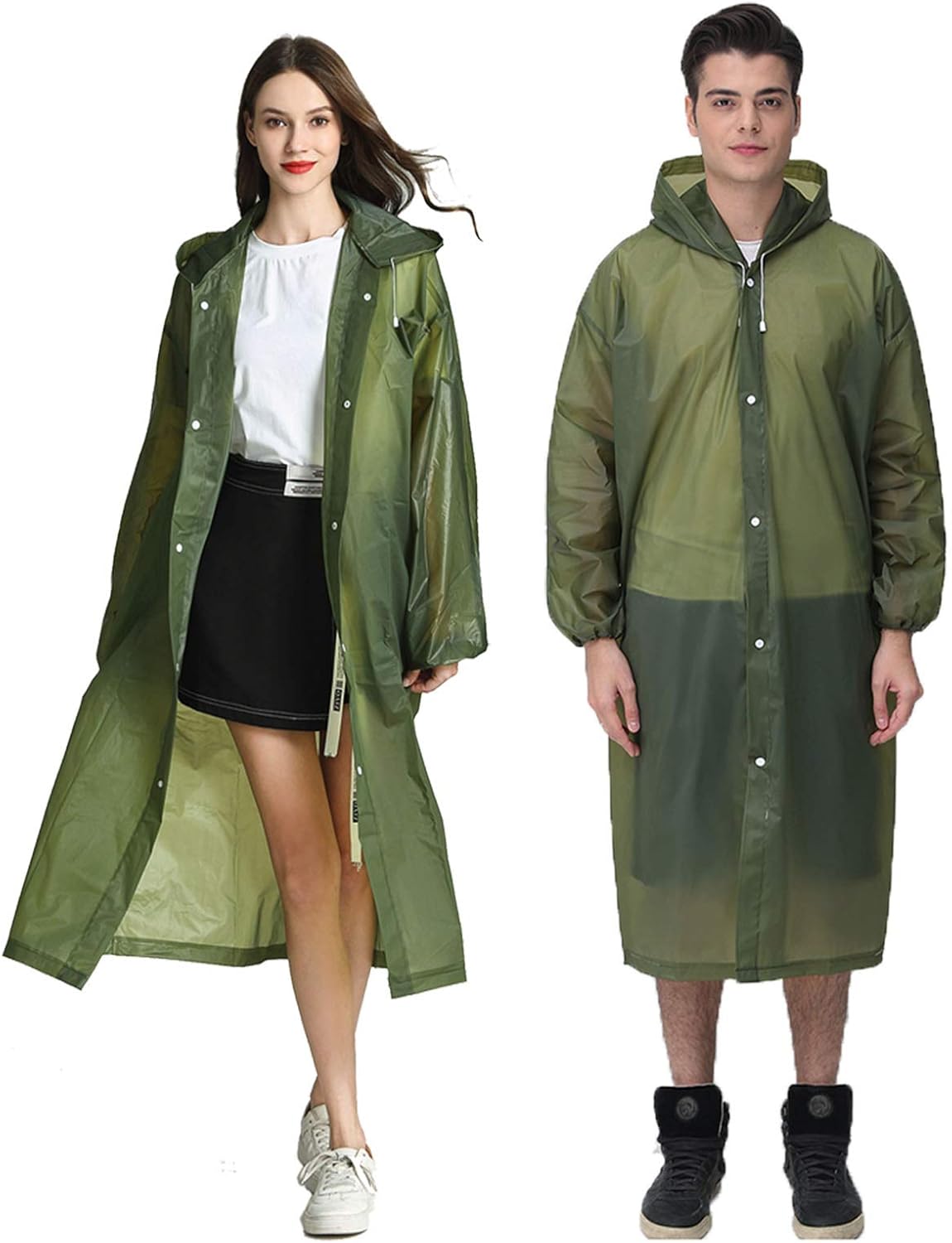 Regenmantel, 2er-Pack, wiederverwendbare Regenponchos, tragbare EVA-Regenmäntel, verstaubare Regenjacken mit Kapuze und Kordelzug