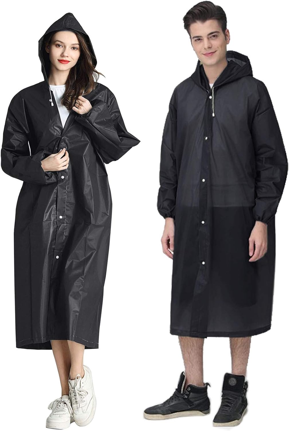 Regenmantel, 2er-Pack, wiederverwendbare Regenponchos, tragbare EVA-Regenmäntel, verstaubare Regenjacken mit Kapuze und Kordelzug
