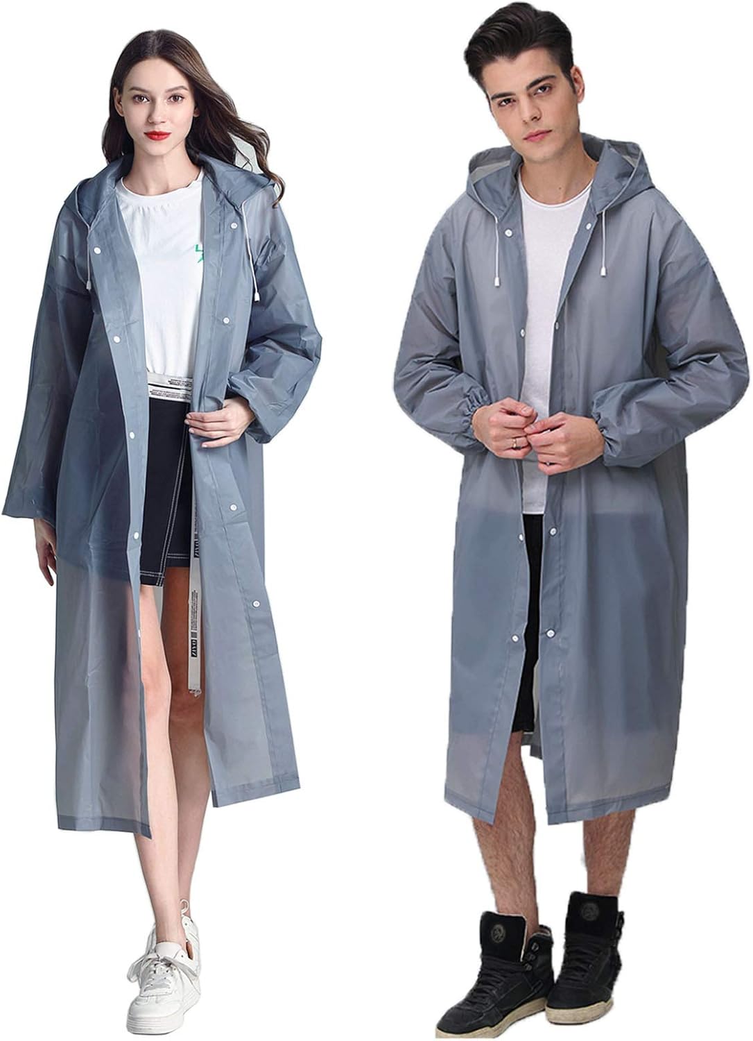 Regenmantel, 2er-Pack, wiederverwendbare Regenponchos, tragbare EVA-Regenmäntel, verstaubare Regenjacken mit Kapuze und Kordelzug
