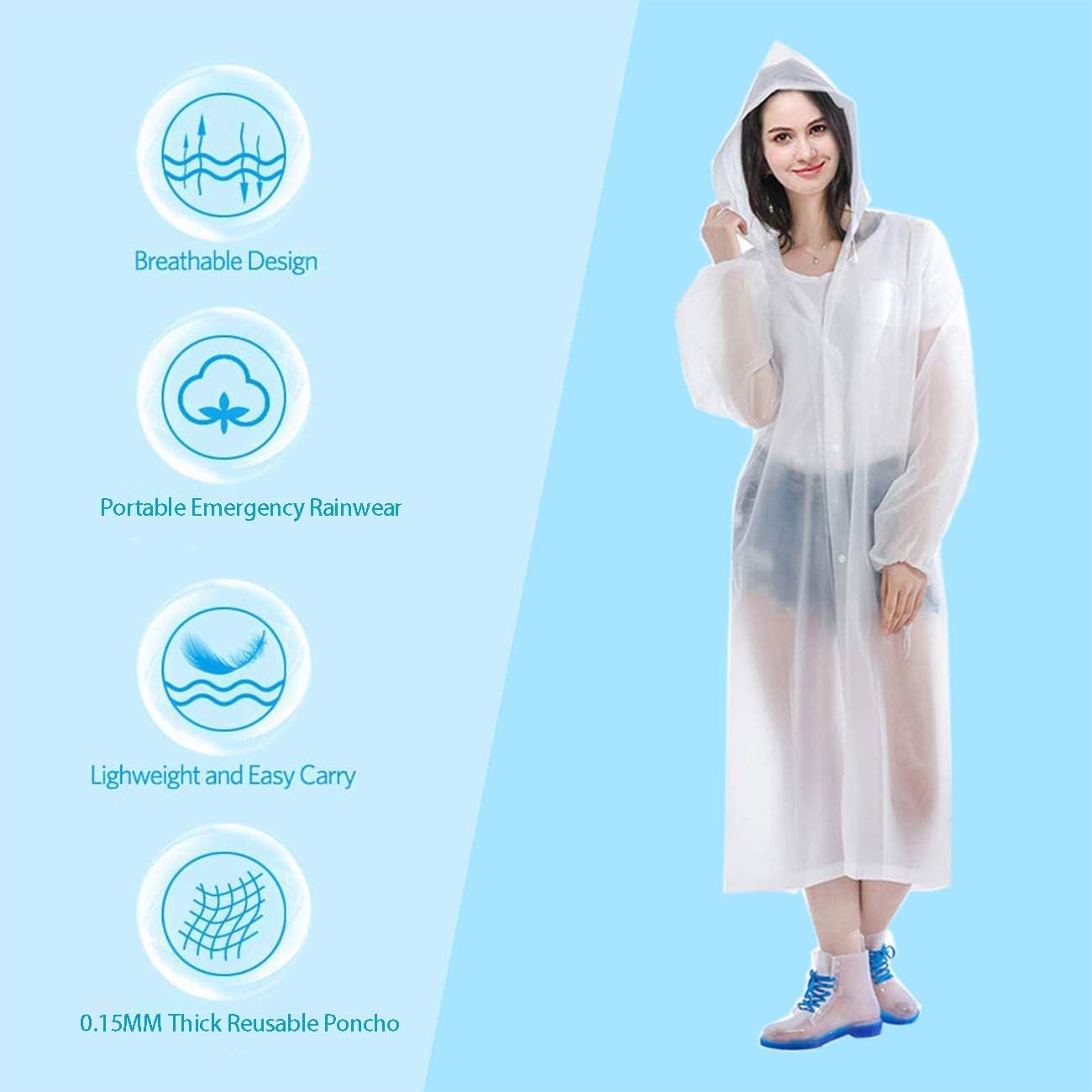 Regenmantel, 2er-Pack, wiederverwendbare Regenponchos, tragbare EVA-Regenmäntel, verstaubare Regenjacken mit Kapuze und Kordelzug
