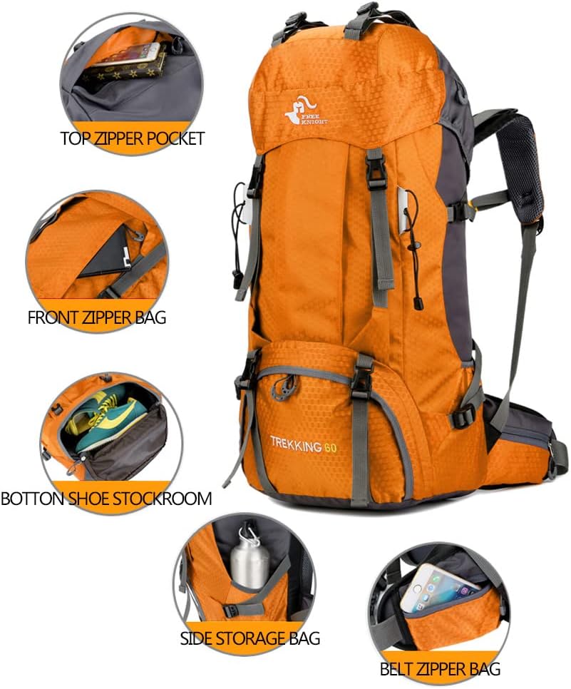 60L Waterproof Hiking Backpack with Rain Cove