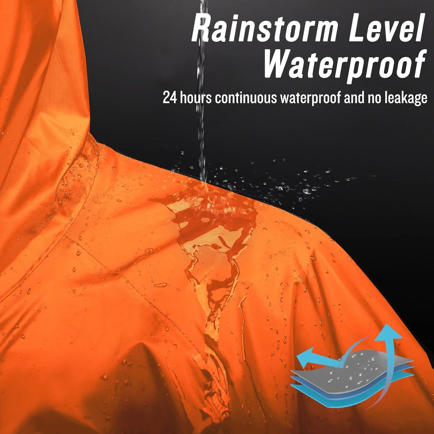 Men's Waterproof Long Hooded Rain Jacket - Safety Poncho with Reflective Strips