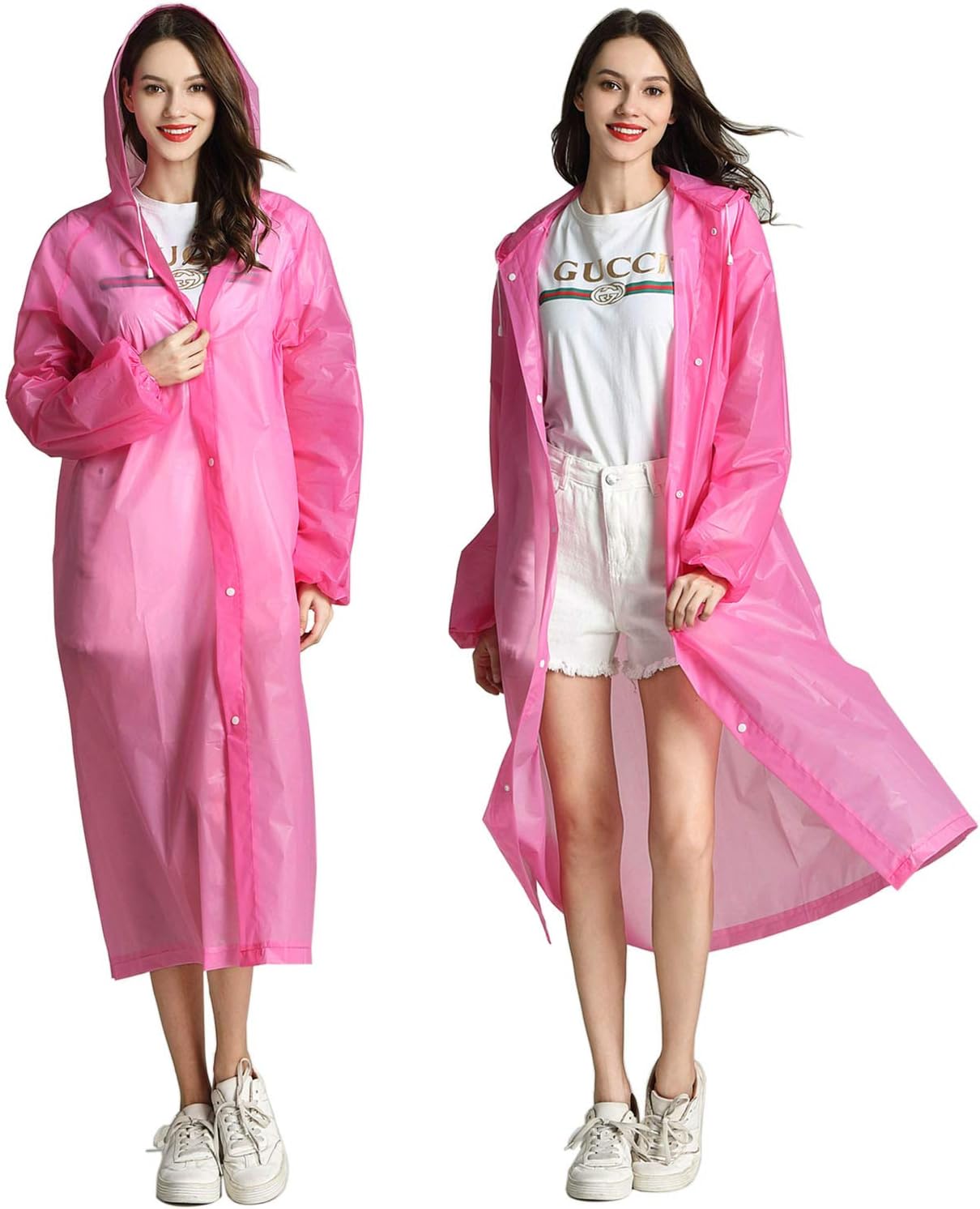 Regenmantel, 2er-Pack, wiederverwendbare Regenponchos, tragbare EVA-Regenmäntel, verstaubare Regenjacken mit Kapuze und Kordelzug