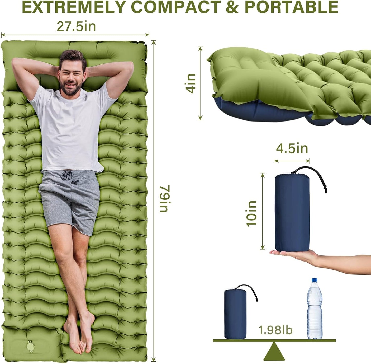 Ultralight Inflatable Sleeping Pad 4-Season Waterproof Built-in Pum