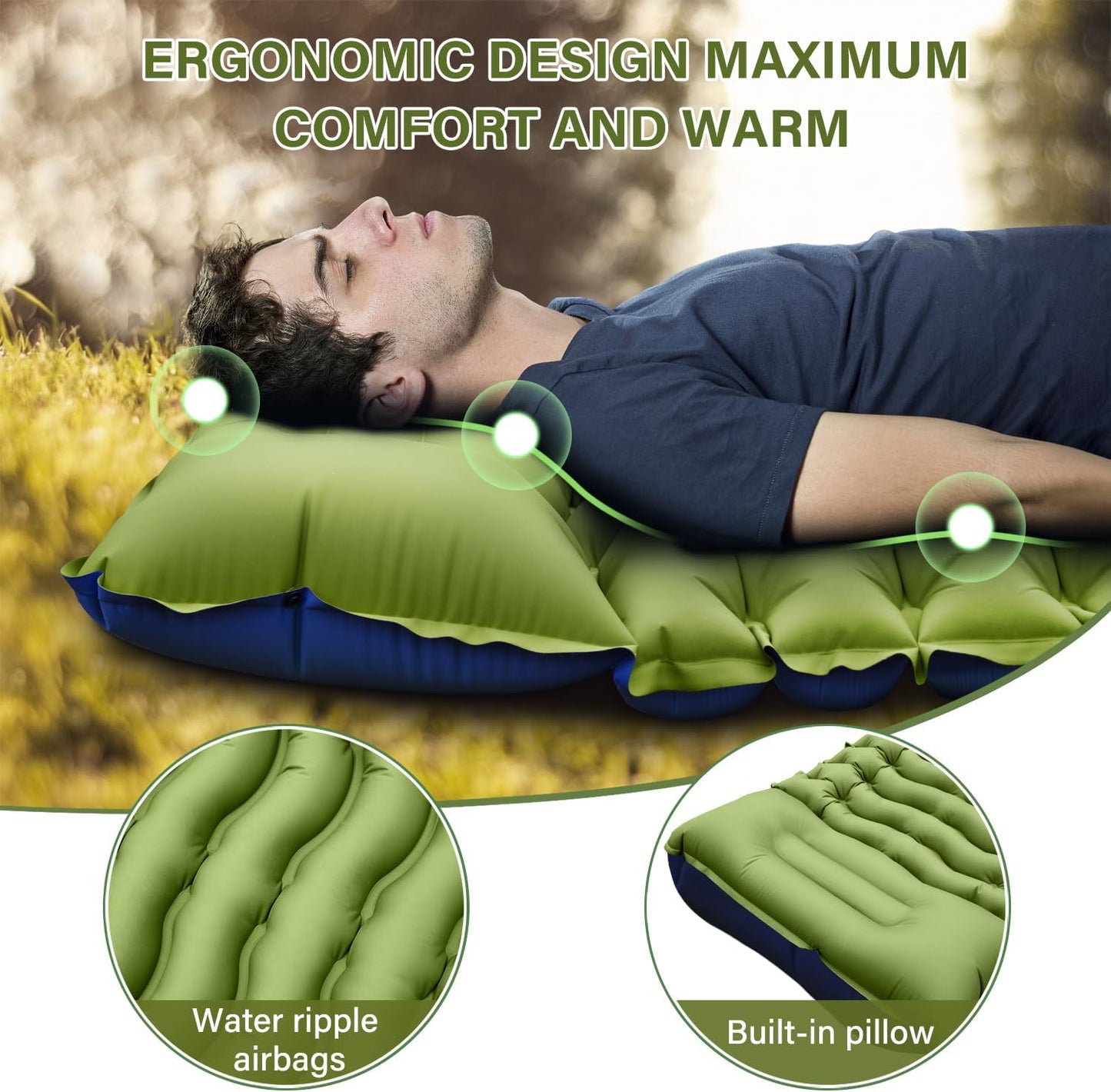 Ultralight Inflatable Sleeping Pad 4-Season Waterproof Built-in Pum
