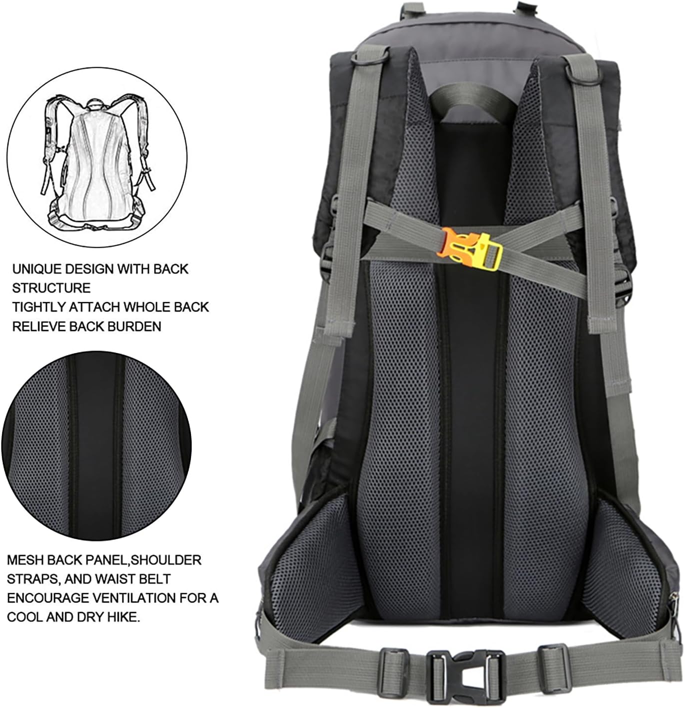 60L Waterproof Hiking Backpack with Rain Cove