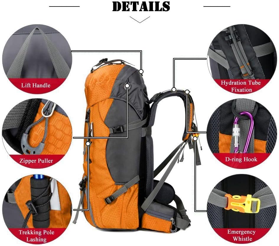 60L Waterproof Hiking Backpack with Rain Cove