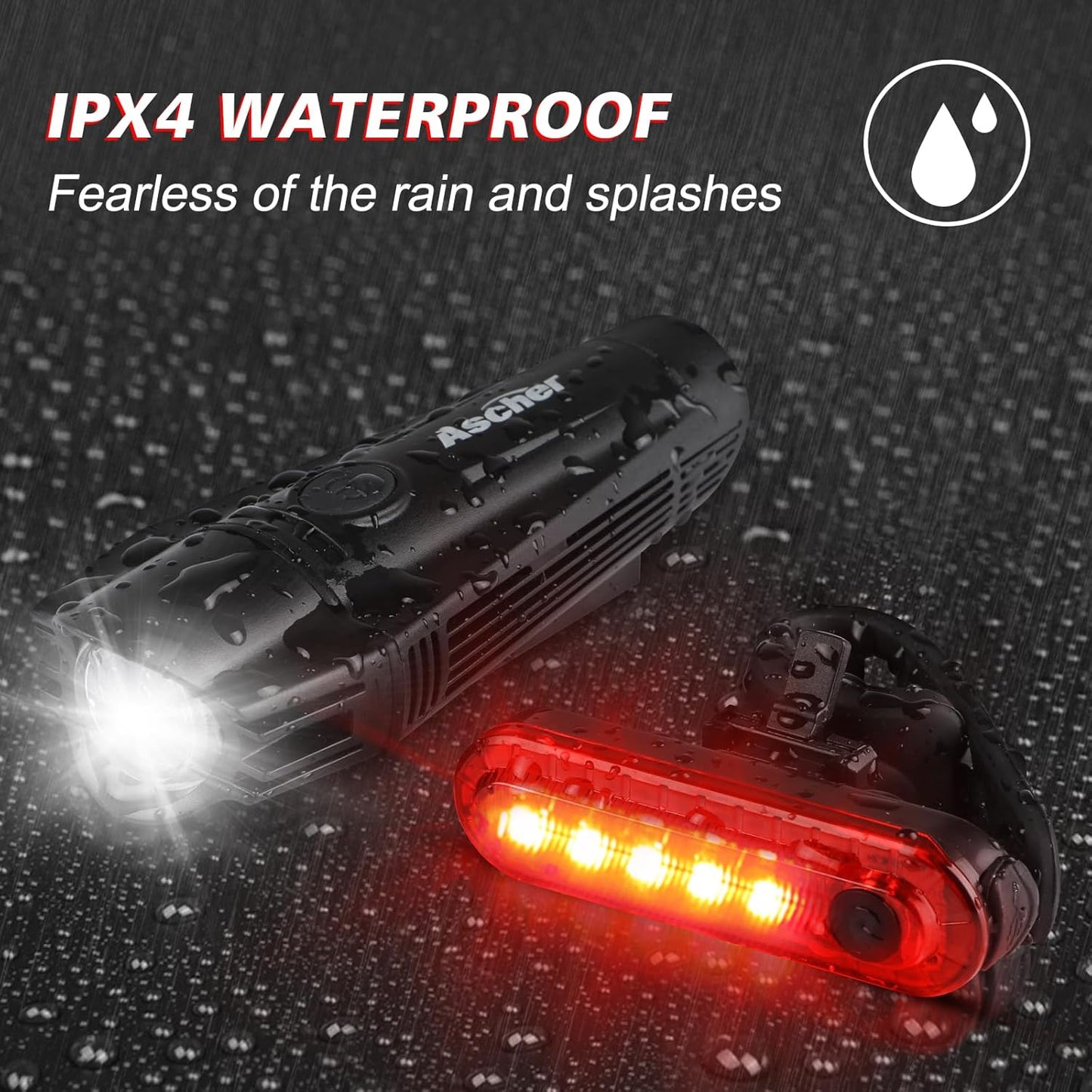 USB Rechargeable Bike Lights 4 Modes, Easy Install Black