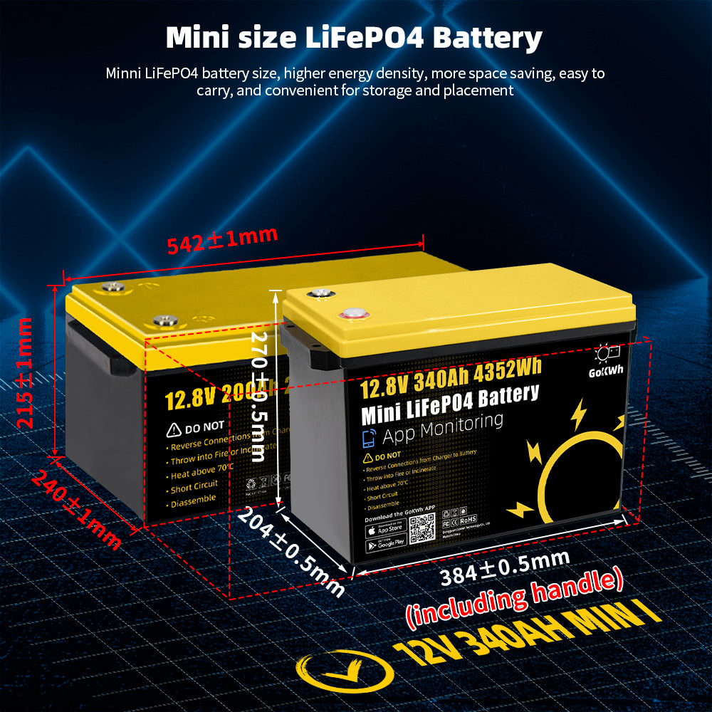 12V 340Ah Mini Built in 200A Bluetooth BMS LiFePO4 Battery