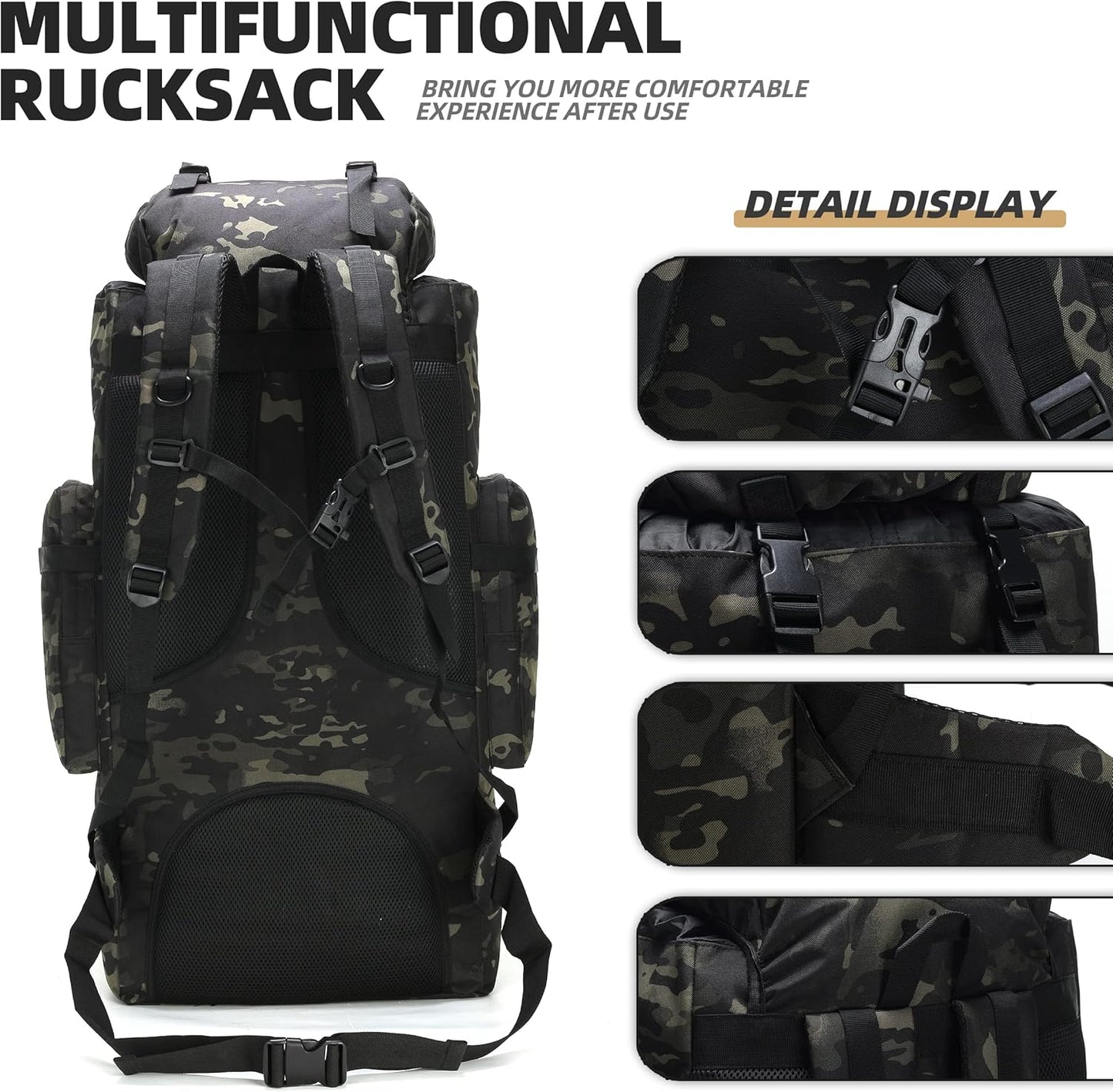 100L Military-Style Hiking Backpack with MOLLE System
