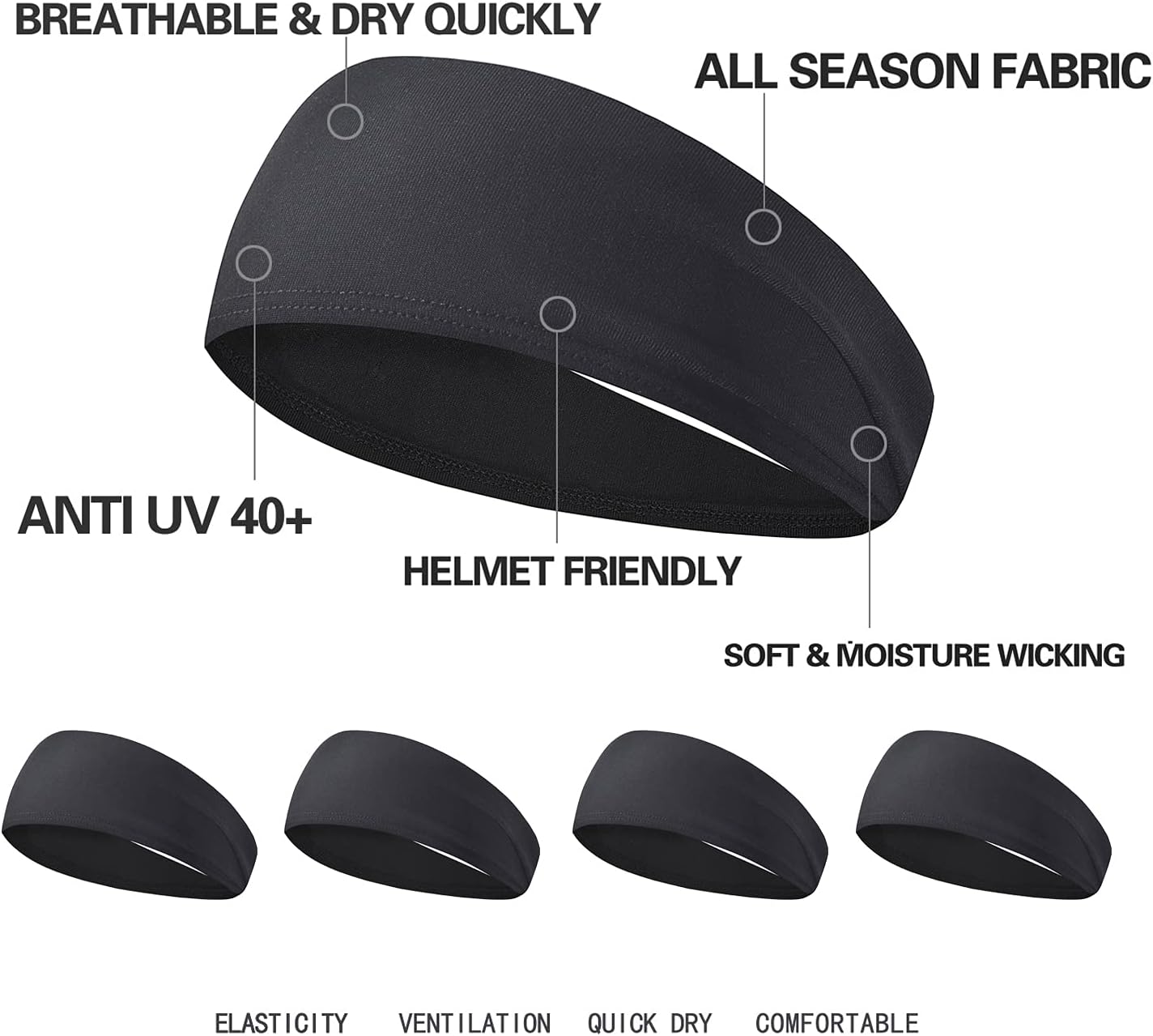 Men's 5-Pack Sports Headband - Multi-Sport Stretchy Band