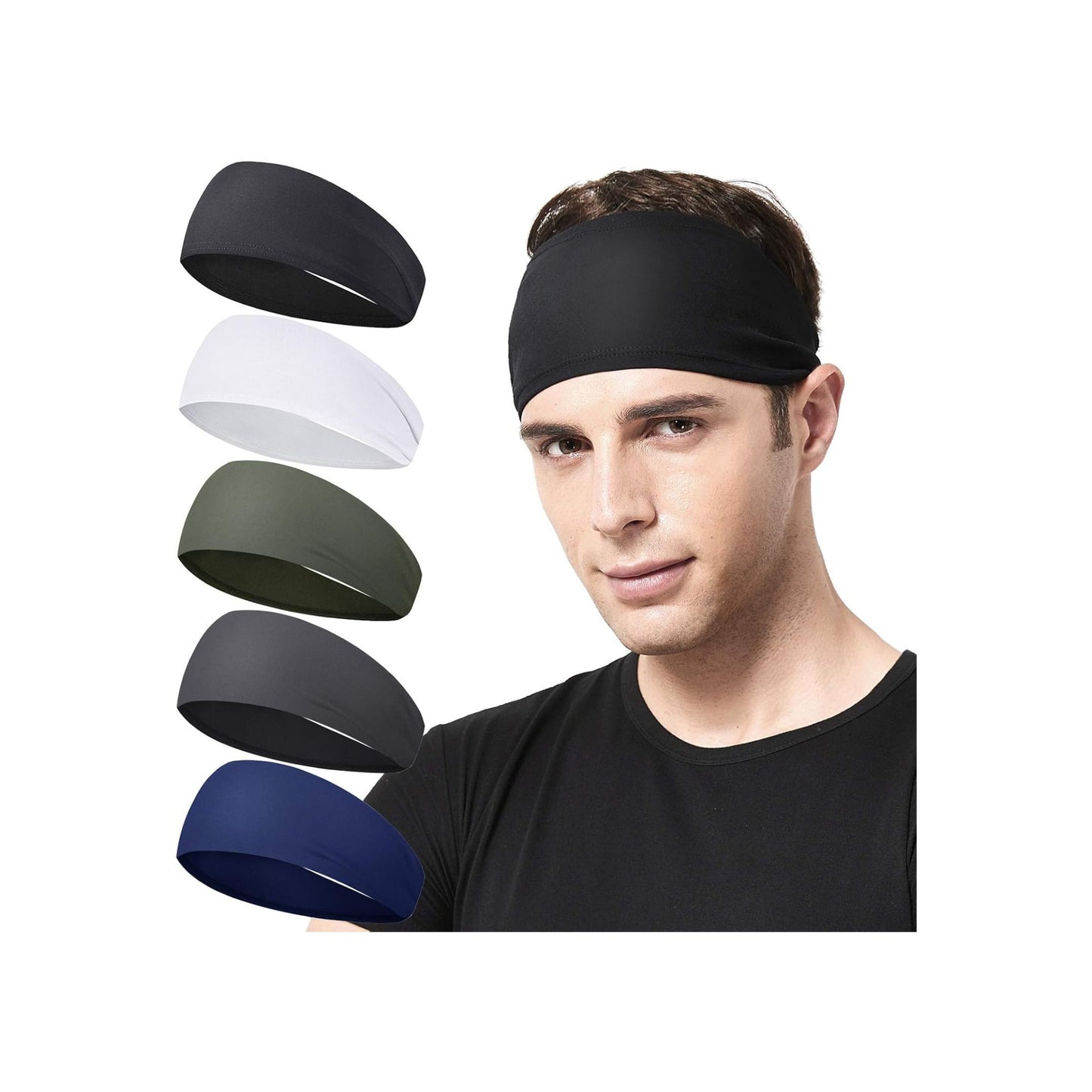Men's 5-Pack Sports Headband - Multi-Sport Stretchy Band