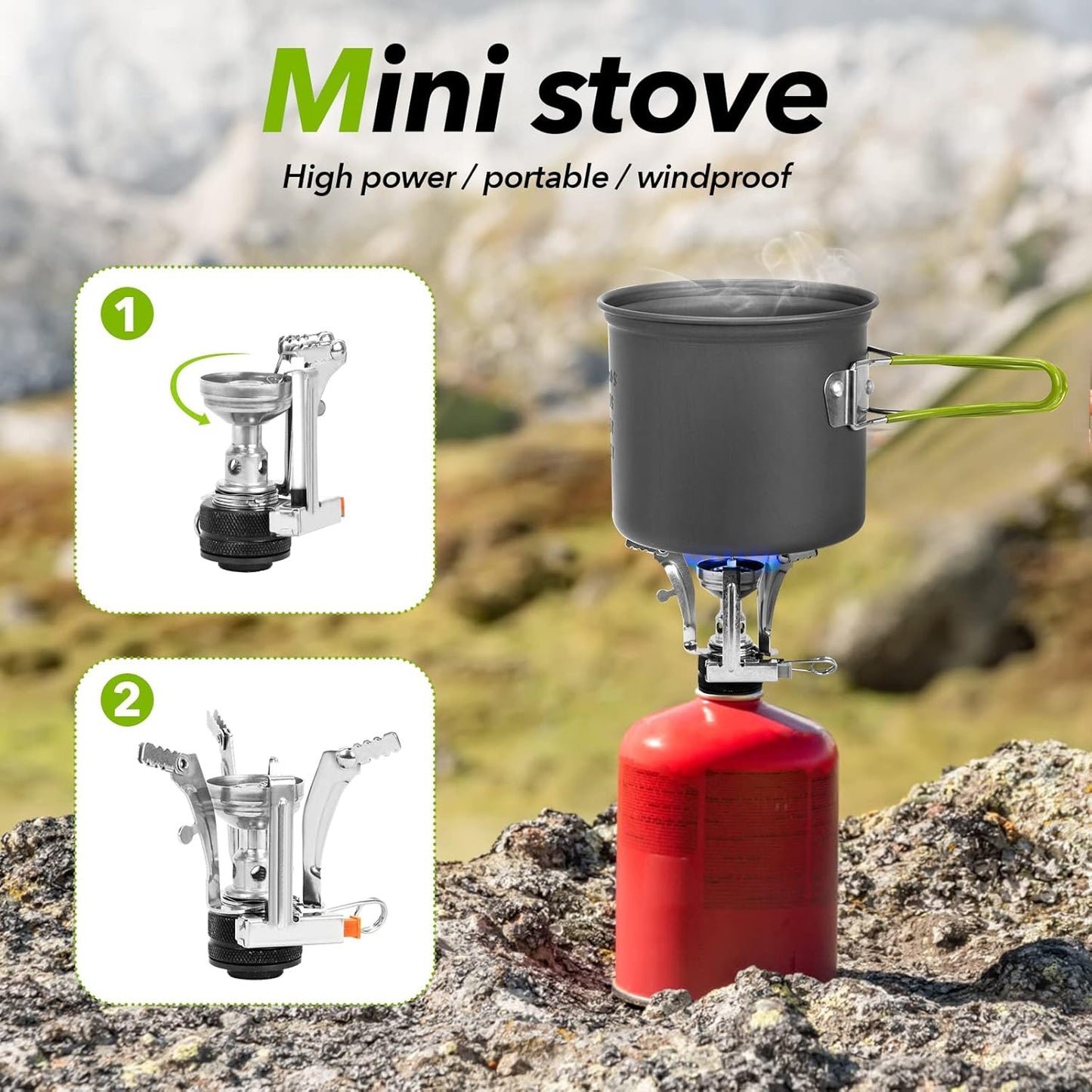 Backpacking Stove Kit 3-in-1 Stand & Mess Utensils Outdoor Cooking