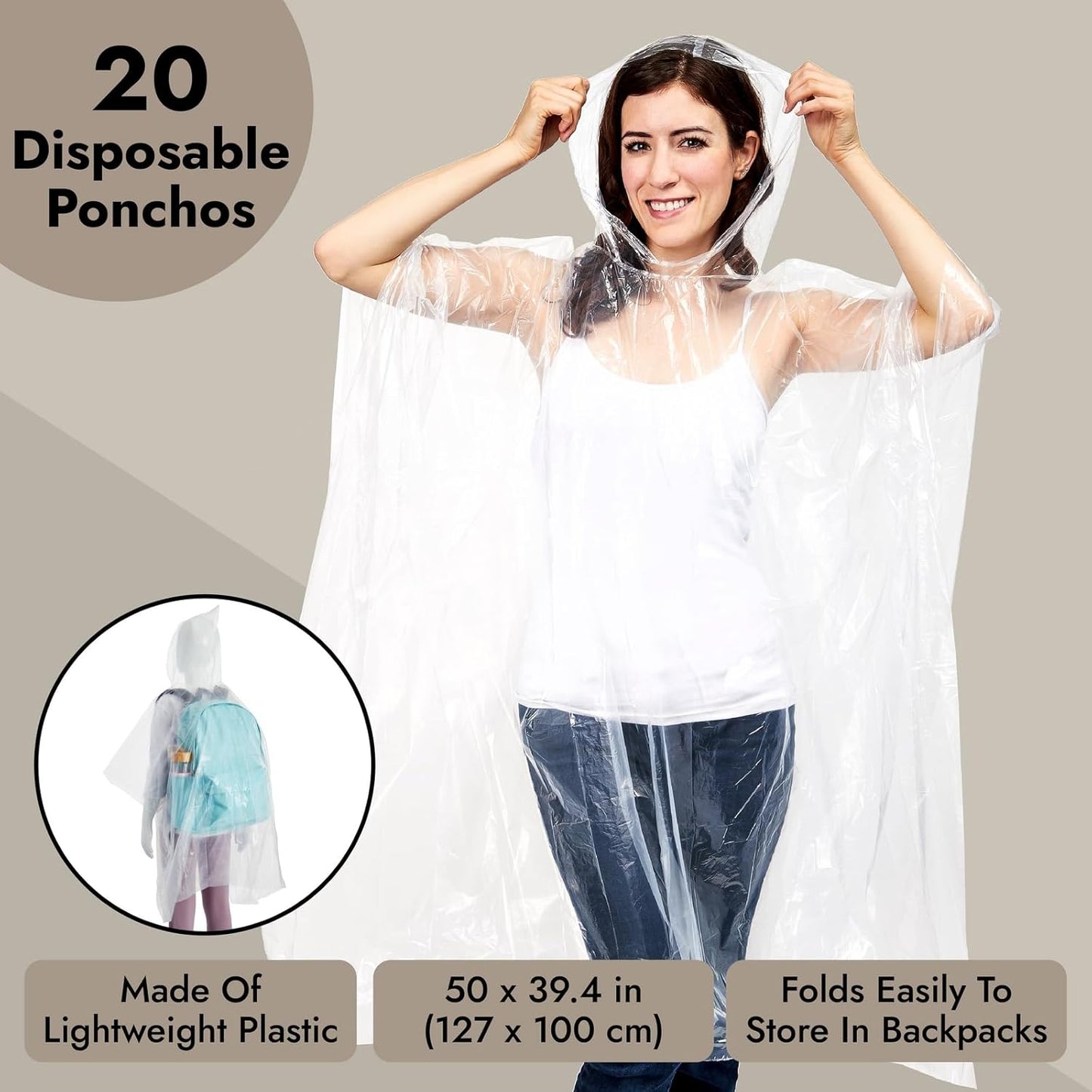 Adult Rain Ponchos - 20 Pack - Waterproof