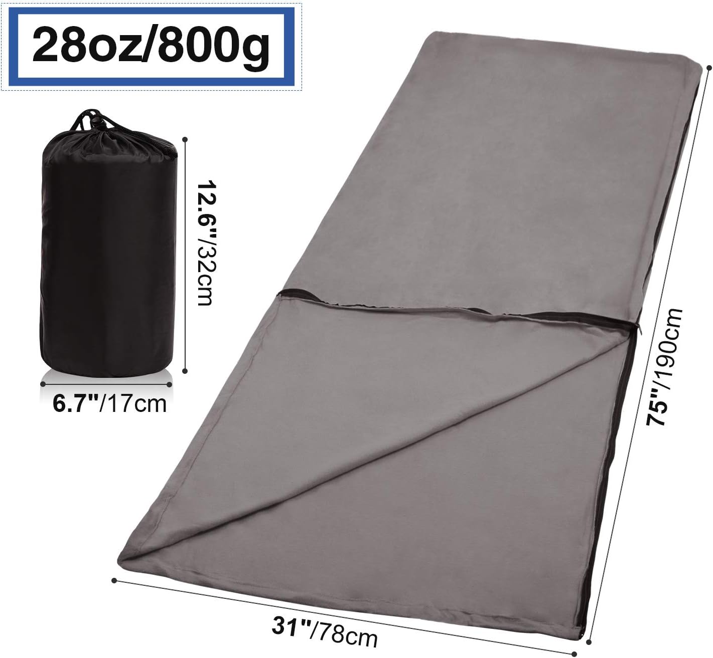 Adult Fleece Sleeping Bag Liner - 75" Full-Zip for All-Weather Camping