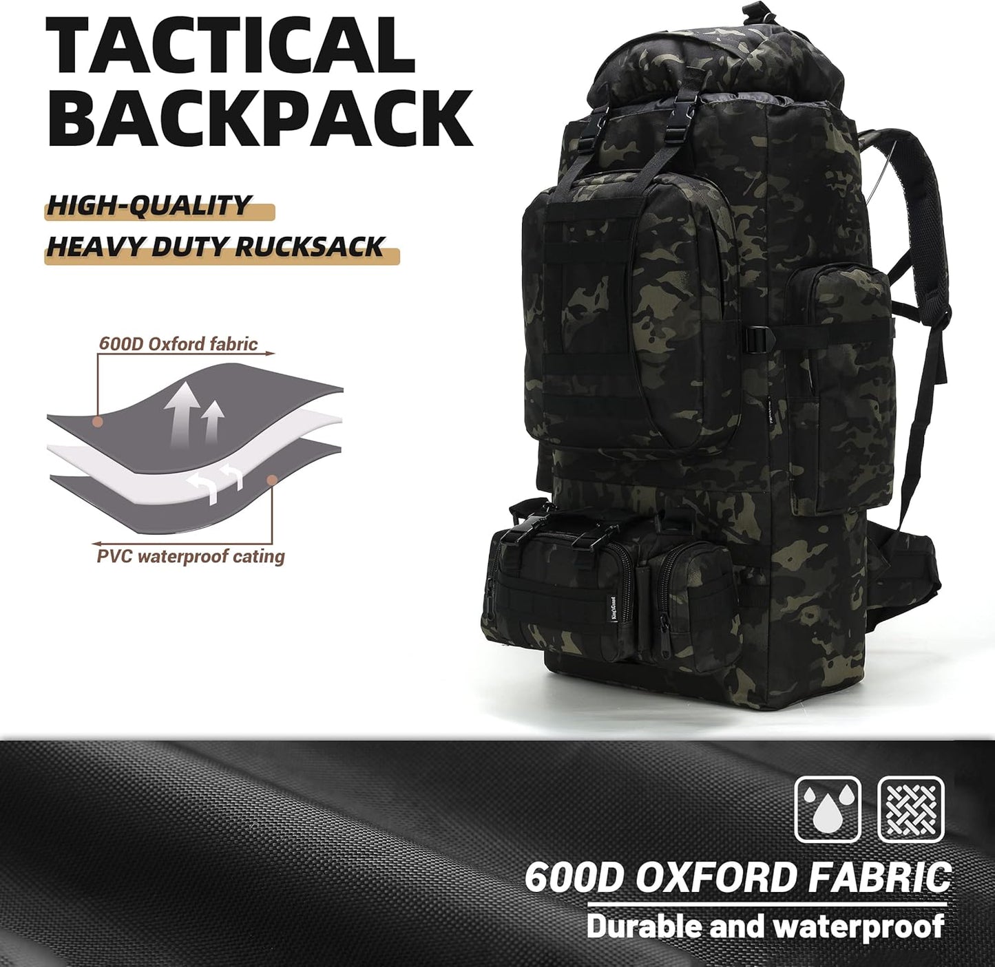 100L Military-Style Hiking Backpack with MOLLE System