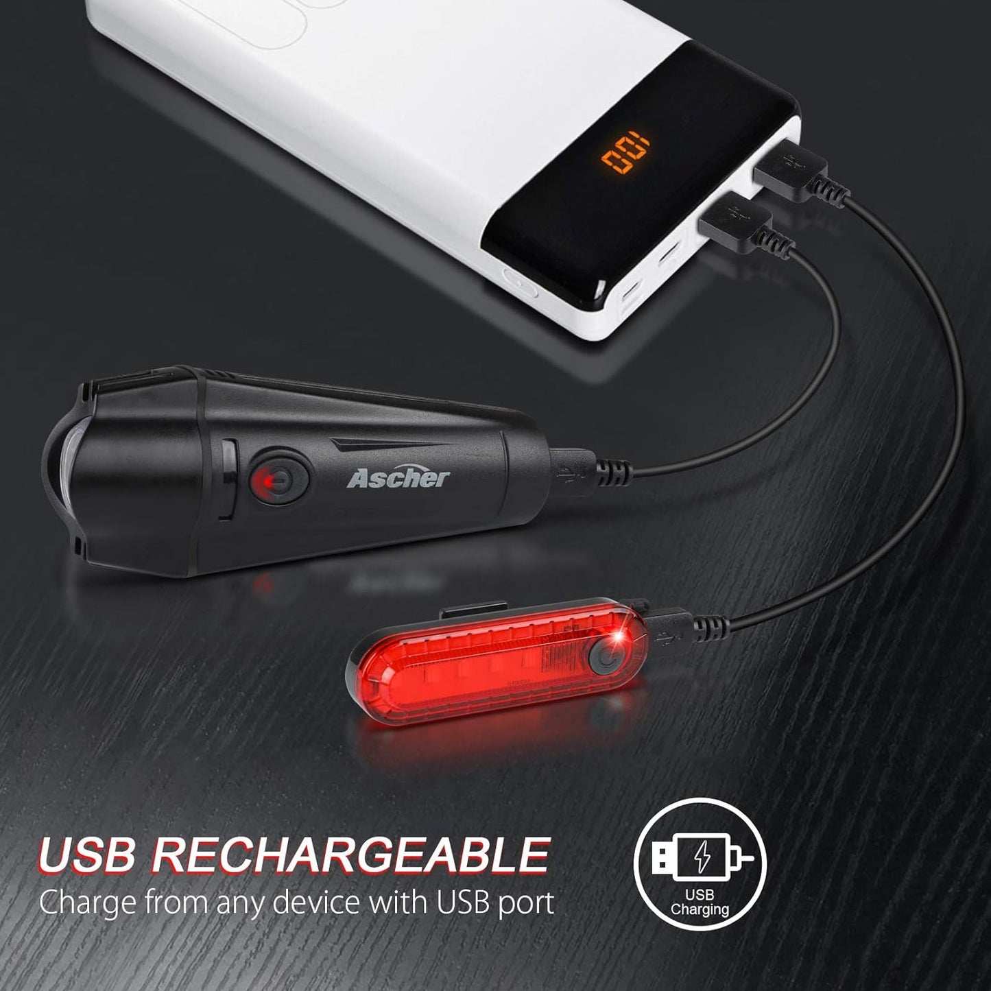 USB Rechargeable Bike Lights 4 Modes, Easy Install Black