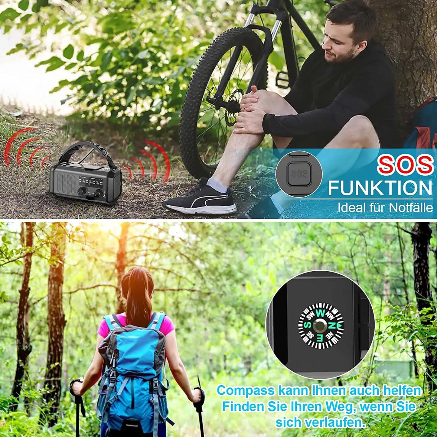 Solar-Crank Emergency Radio with LED Flashlight