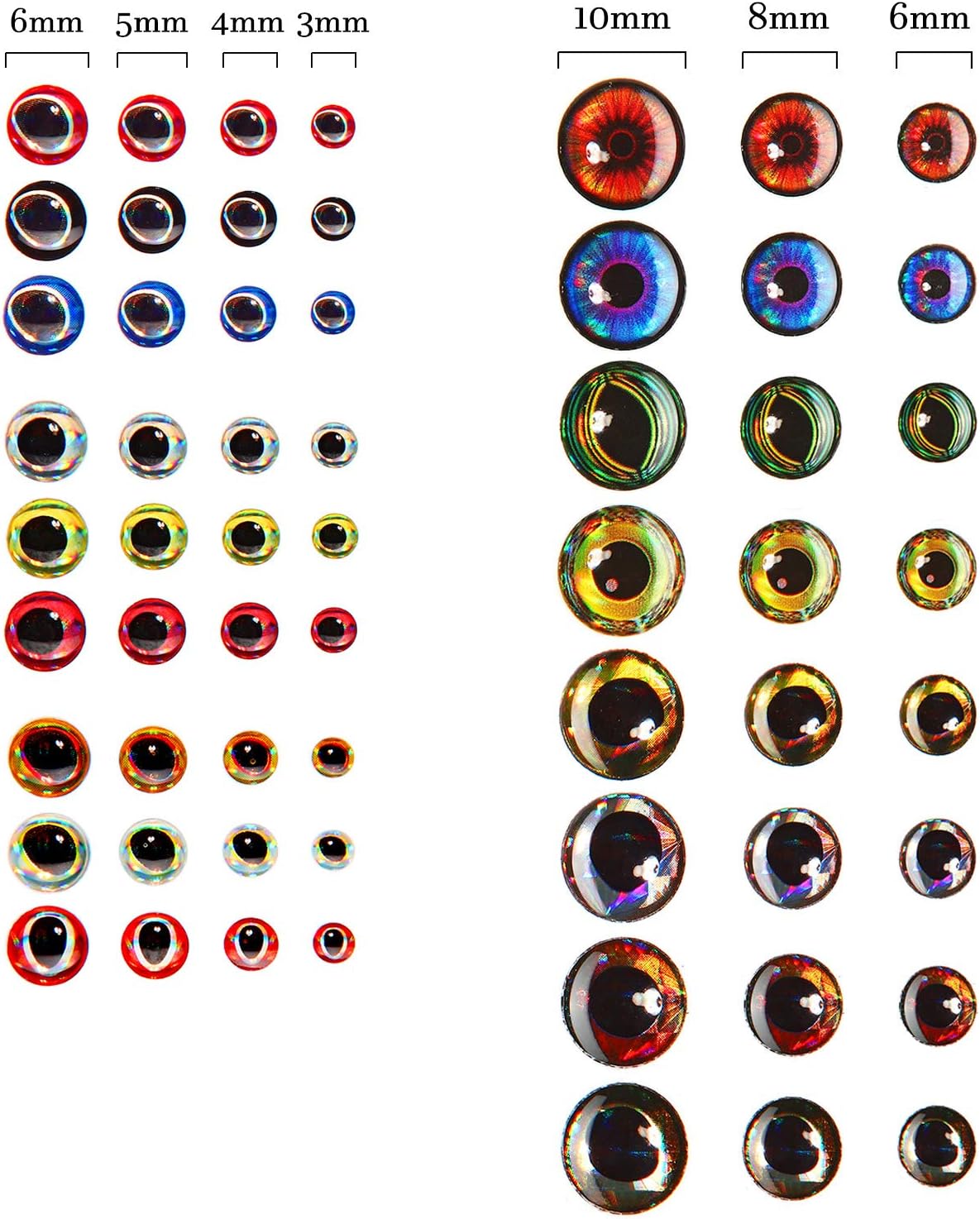 3D/4D Fishing Eyes 1242 Pieces, 6 Sizes Realistic Lure Eyes