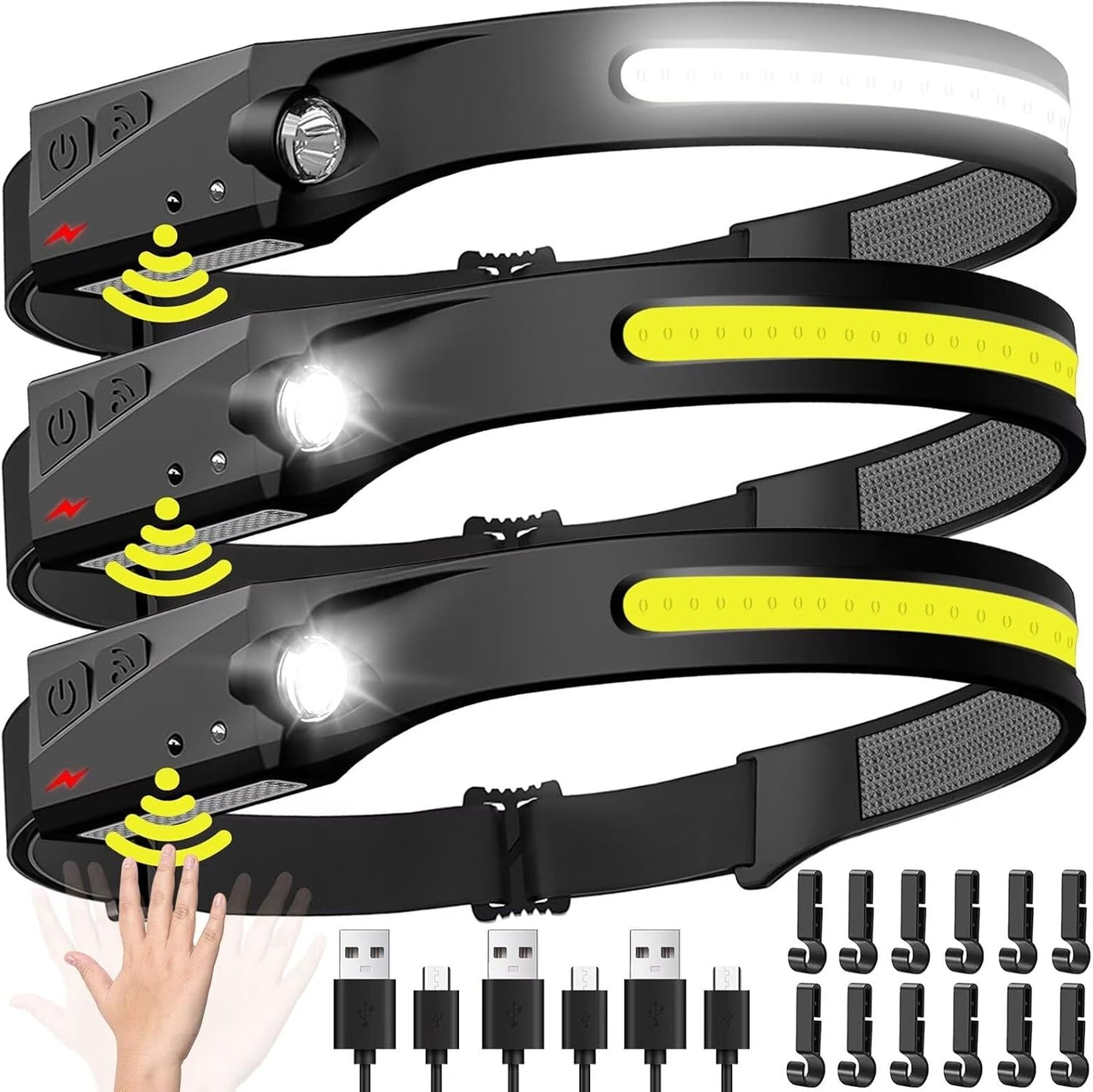 Rechargeable 230° LED Headlamp Motion Sensor Waterproof & Multi-Sport