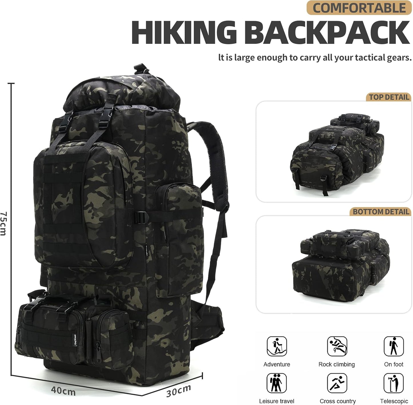 100L Military-Style Hiking Backpack with MOLLE System