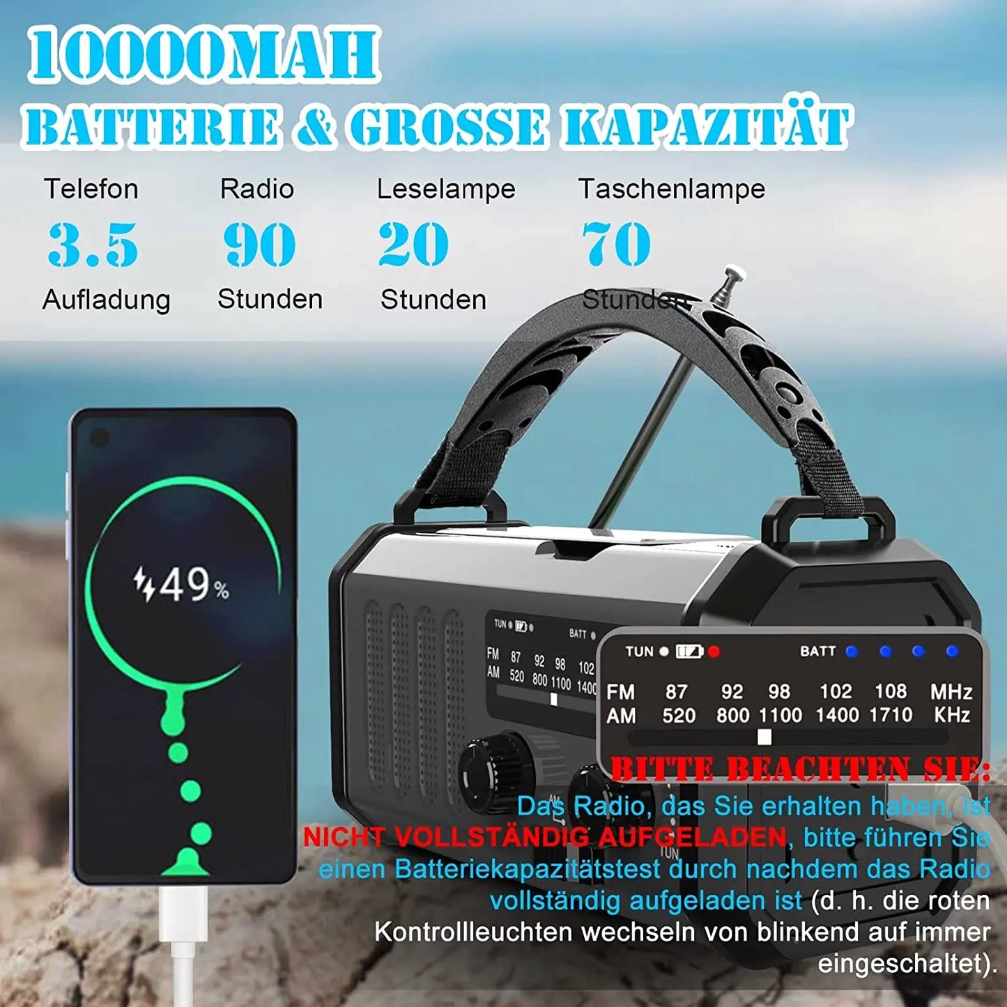 Solar-Crank Emergency Radio with LED Flashlight