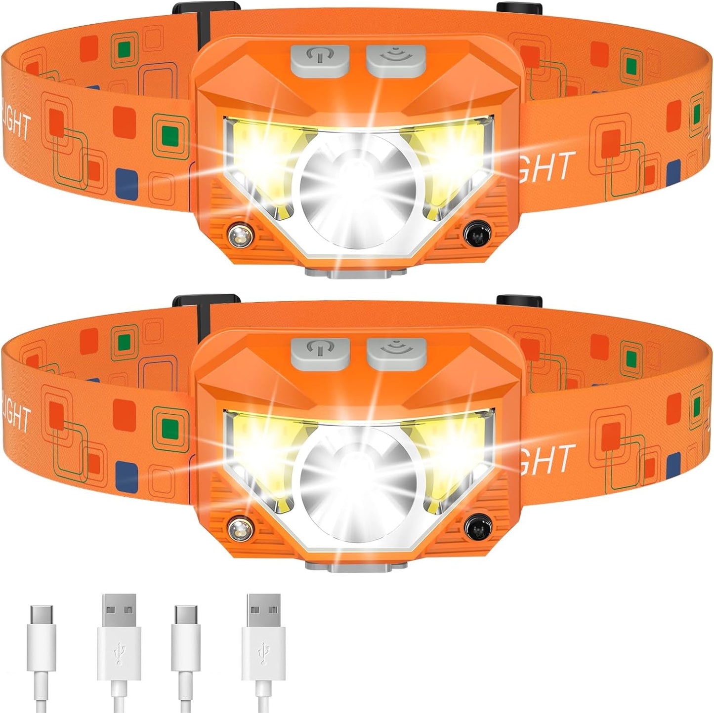 1200 Lumen Rechargeable Headlamp - 2 Pack, 8 Modes