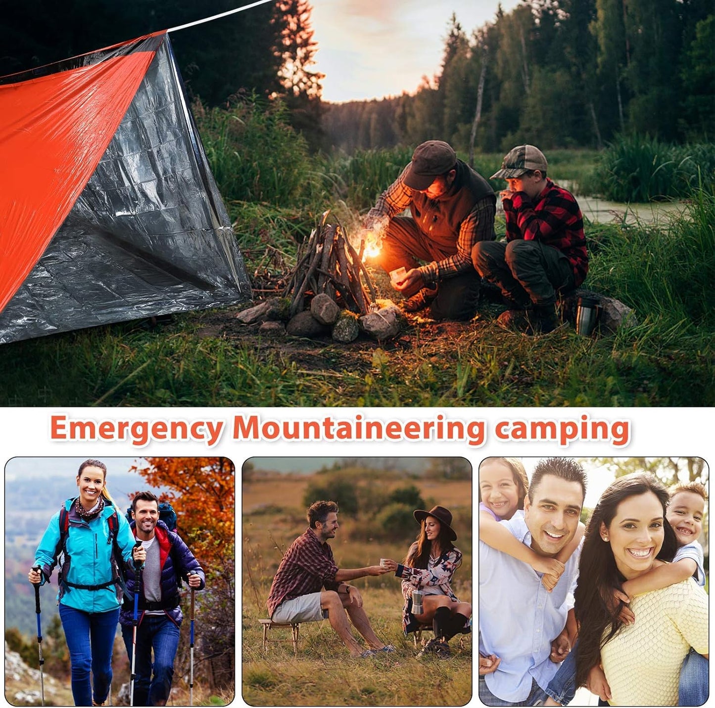 2-Person Emergency Shelter Tent - Waterproof & Thermal - 2pack