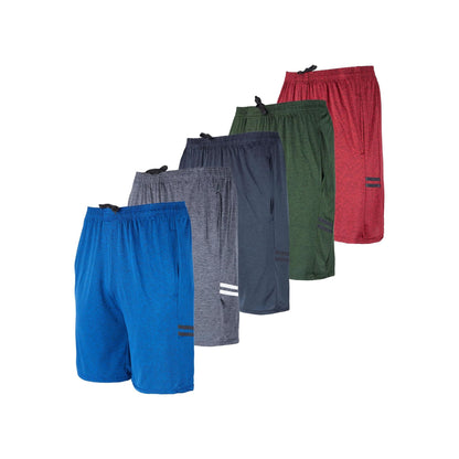 5 Pack Men's Dry-Fit Sweat Resistant Active Athletic Performance Shorts