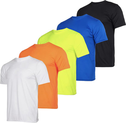 5 Pack Men’s Short Sleeve Dry Fit Active Crew Neck T Shirt - Athletic Running Gym Workout Tee Tops