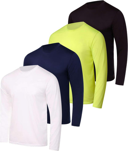 Real Essentials 4 Pack: Men's Dry-Fit UV Moisture Wicking UPF 50+ SPF Sun Protective Fishing Hiking Active Long Sleeve Shirt