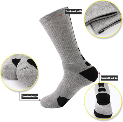 5 Pairs Mens Athletic Crew Socks Elite Basketball Sport Cushioned Long Compression Sock,6.5-11.5