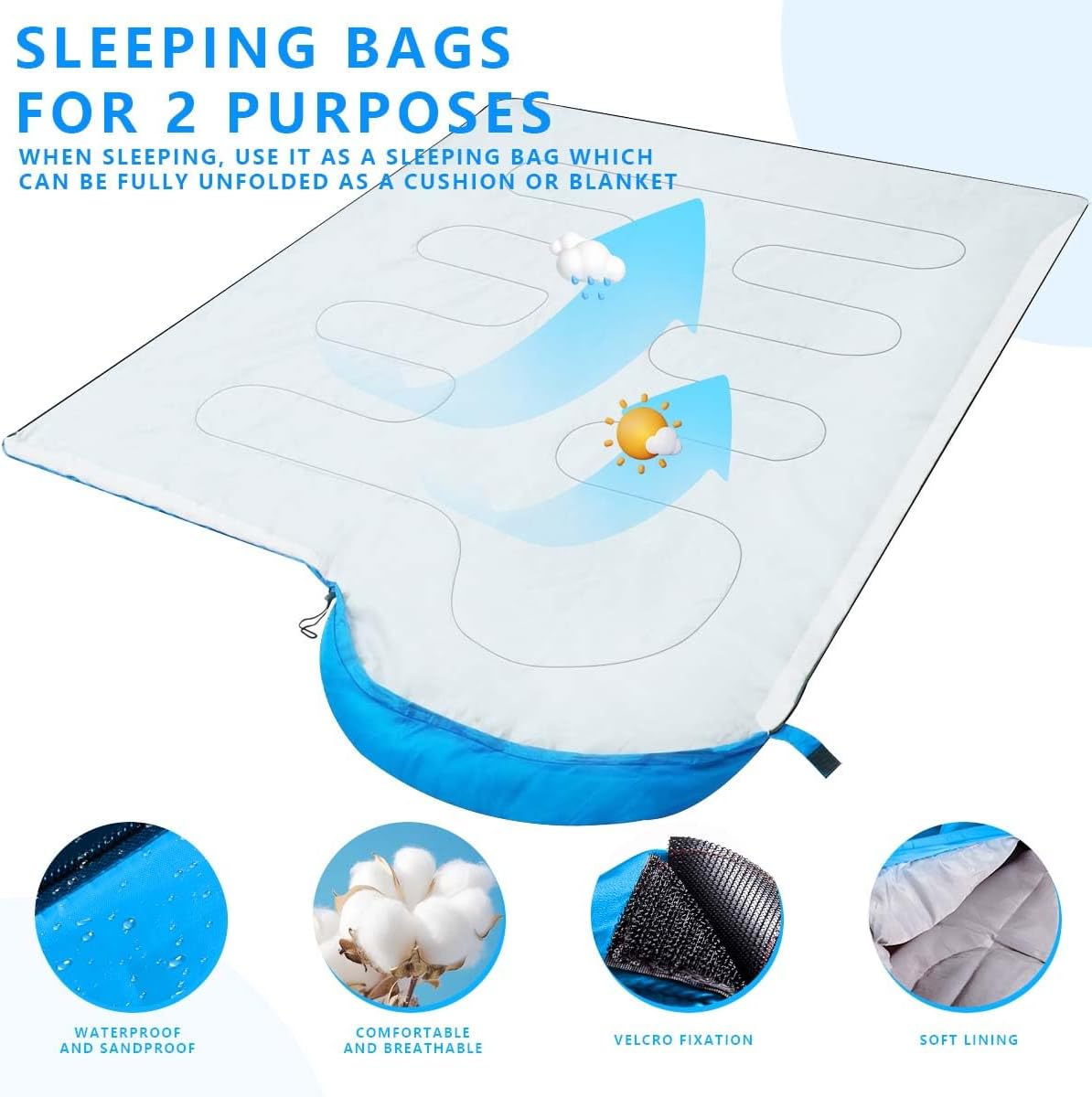 4-Season Waterproof SleepingBag  Portable & Lightweight  Suitable for All Ages