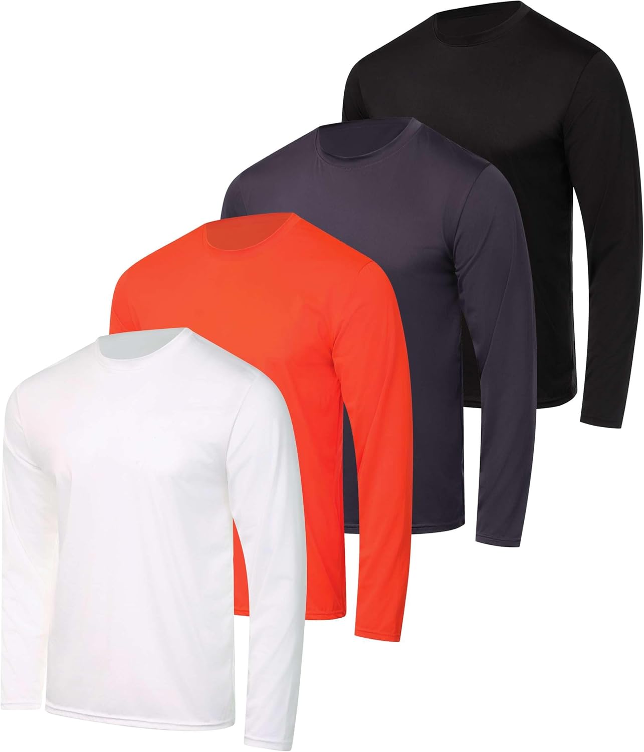 Real Essentials 4 Pack: Men's Dry-Fit UV Moisture Wicking UPF 50+ SPF Sun Protective Fishing Hiking Active Long Sleeve Shirt